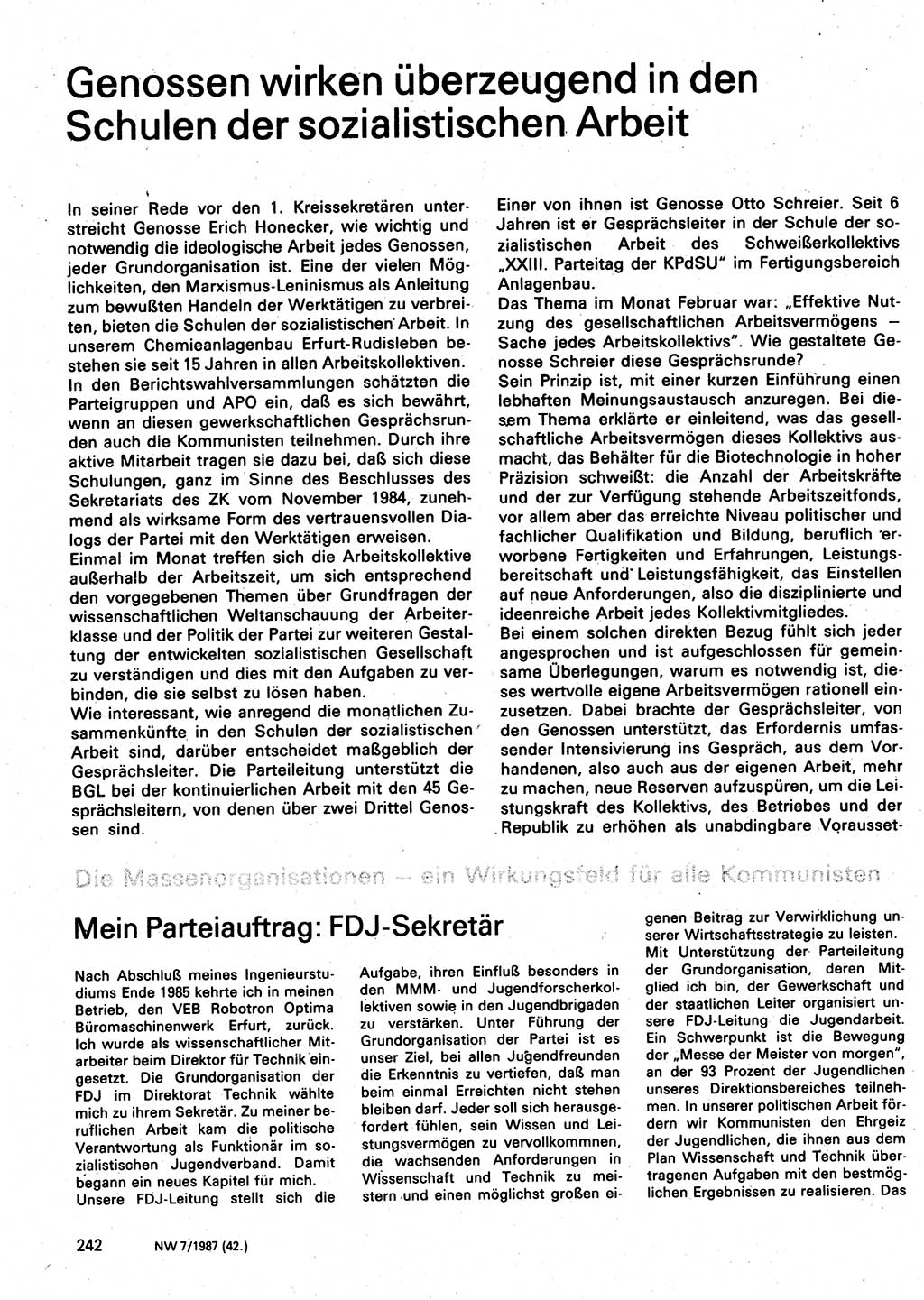 Neuer Weg (NW), Organ des Zentralkomitees (ZK) der SED (Sozialistische Einheitspartei Deutschlands) für Fragen des Parteilebens, 42. Jahrgang [Deutsche Demokratische Republik (DDR)] 1987, Seite 242 (NW ZK SED DDR 1987, S. 242)