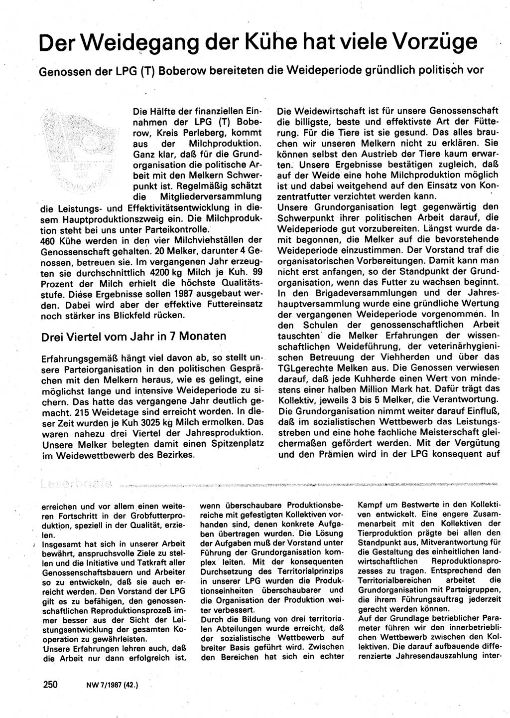 Neuer Weg (NW), Organ des Zentralkomitees (ZK) der SED (Sozialistische Einheitspartei Deutschlands) für Fragen des Parteilebens, 42. Jahrgang [Deutsche Demokratische Republik (DDR)] 1987, Seite 250 (NW ZK SED DDR 1987, S. 250)