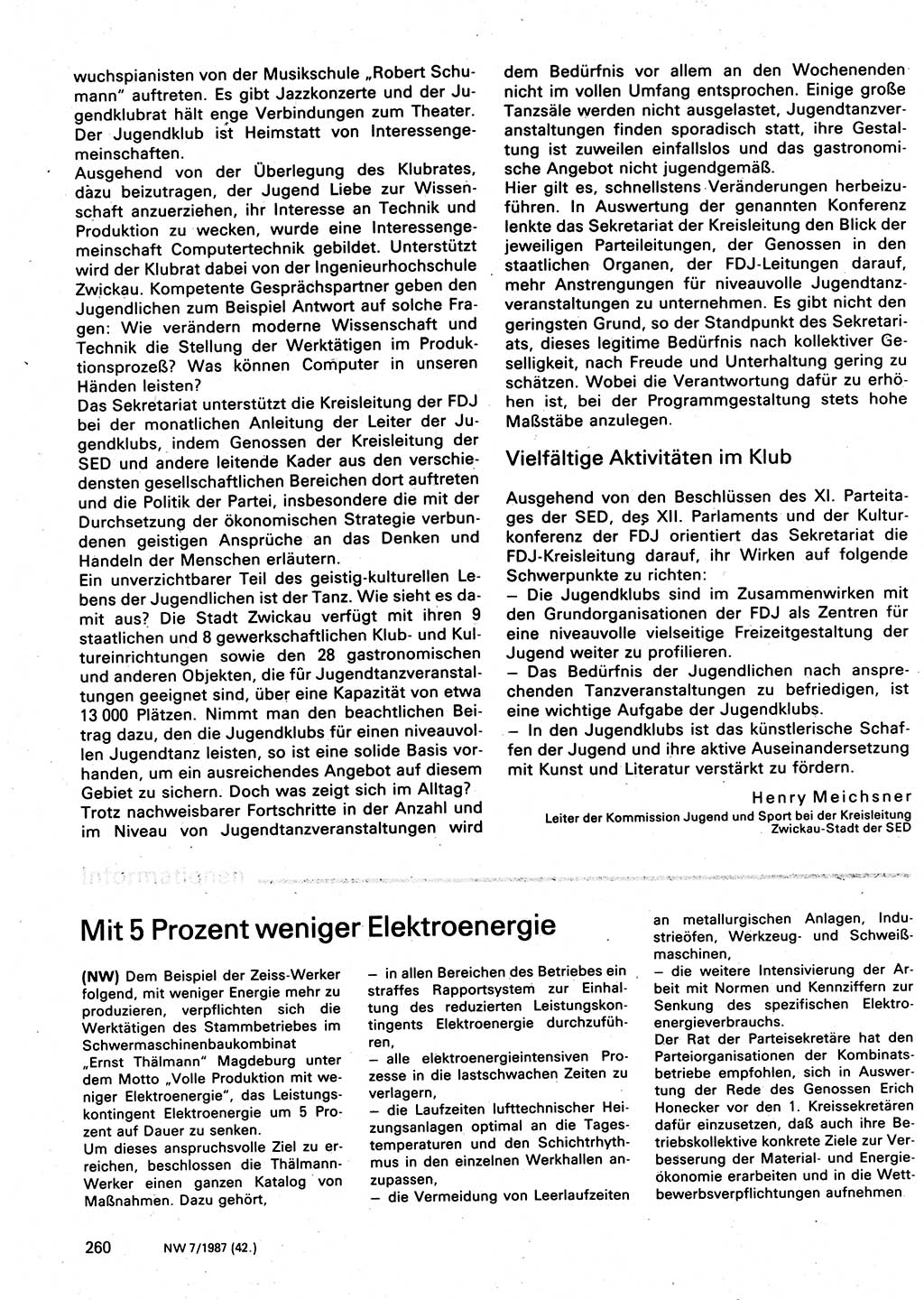 Neuer Weg (NW), Organ des Zentralkomitees (ZK) der SED (Sozialistische Einheitspartei Deutschlands) für Fragen des Parteilebens, 42. Jahrgang [Deutsche Demokratische Republik (DDR)] 1987, Seite 260 (NW ZK SED DDR 1987, S. 260)