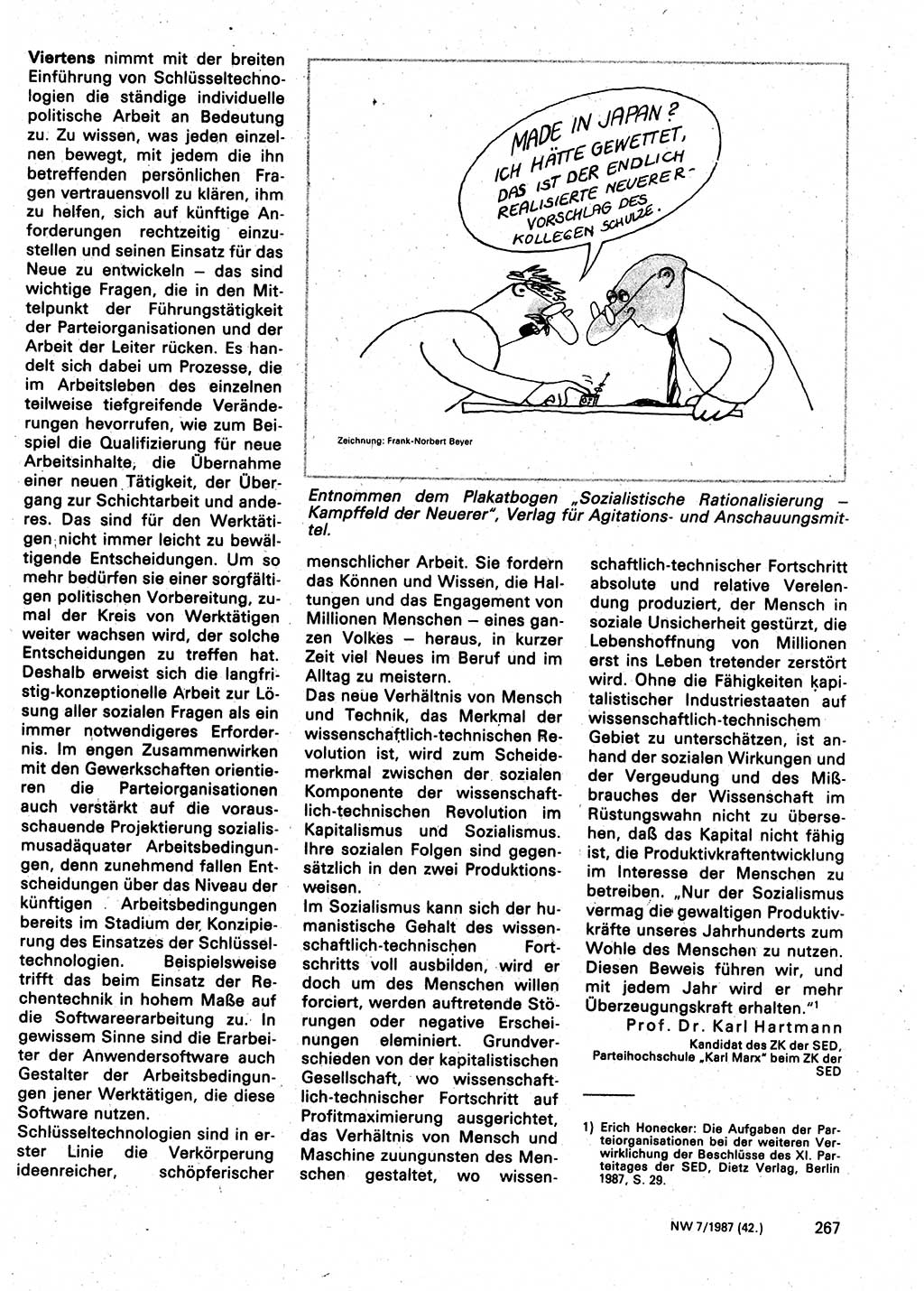 Neuer Weg (NW), Organ des Zentralkomitees (ZK) der SED (Sozialistische Einheitspartei Deutschlands) für Fragen des Parteilebens, 42. Jahrgang [Deutsche Demokratische Republik (DDR)] 1987, Seite 267 (NW ZK SED DDR 1987, S. 267)