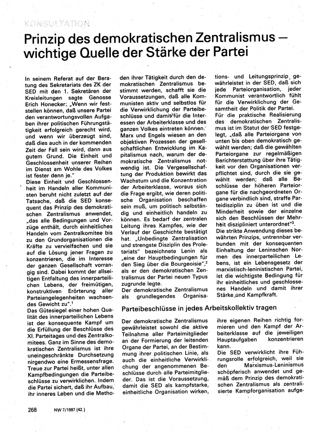 Neuer Weg (NW), Organ des Zentralkomitees (ZK) der SED (Sozialistische Einheitspartei Deutschlands) für Fragen des Parteilebens, 42. Jahrgang [Deutsche Demokratische Republik (DDR)] 1987, Seite 268 (NW ZK SED DDR 1987, S. 268)