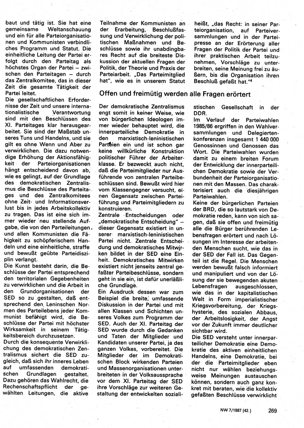 Neuer Weg (NW), Organ des Zentralkomitees (ZK) der SED (Sozialistische Einheitspartei Deutschlands) für Fragen des Parteilebens, 42. Jahrgang [Deutsche Demokratische Republik (DDR)] 1987, Seite 269 (NW ZK SED DDR 1987, S. 269)