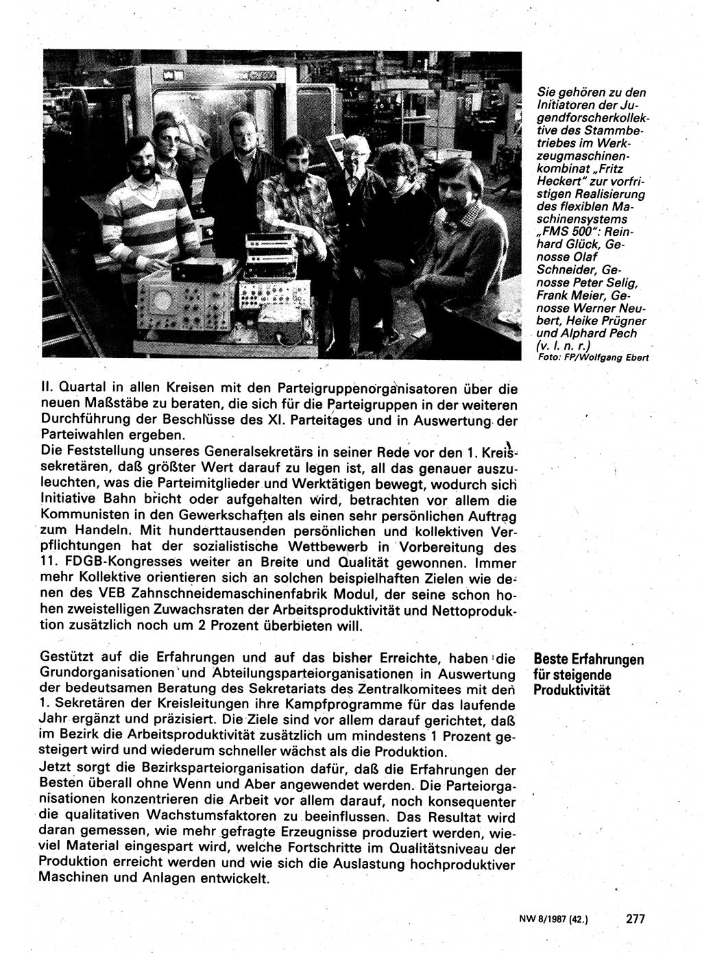 Neuer Weg (NW), Organ des Zentralkomitees (ZK) der SED (Sozialistische Einheitspartei Deutschlands) für Fragen des Parteilebens, 42. Jahrgang [Deutsche Demokratische Republik (DDR)] 1987, Seite 277 (NW ZK SED DDR 1987, S. 277)