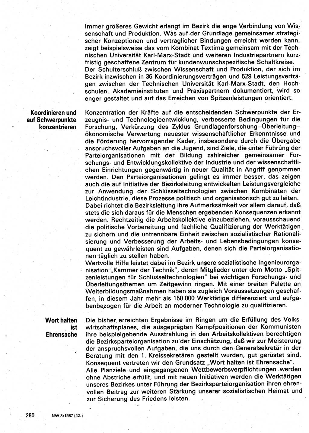 Neuer Weg (NW), Organ des Zentralkomitees (ZK) der SED (Sozialistische Einheitspartei Deutschlands) für Fragen des Parteilebens, 42. Jahrgang [Deutsche Demokratische Republik (DDR)] 1987, Seite 280 (NW ZK SED DDR 1987, S. 280)