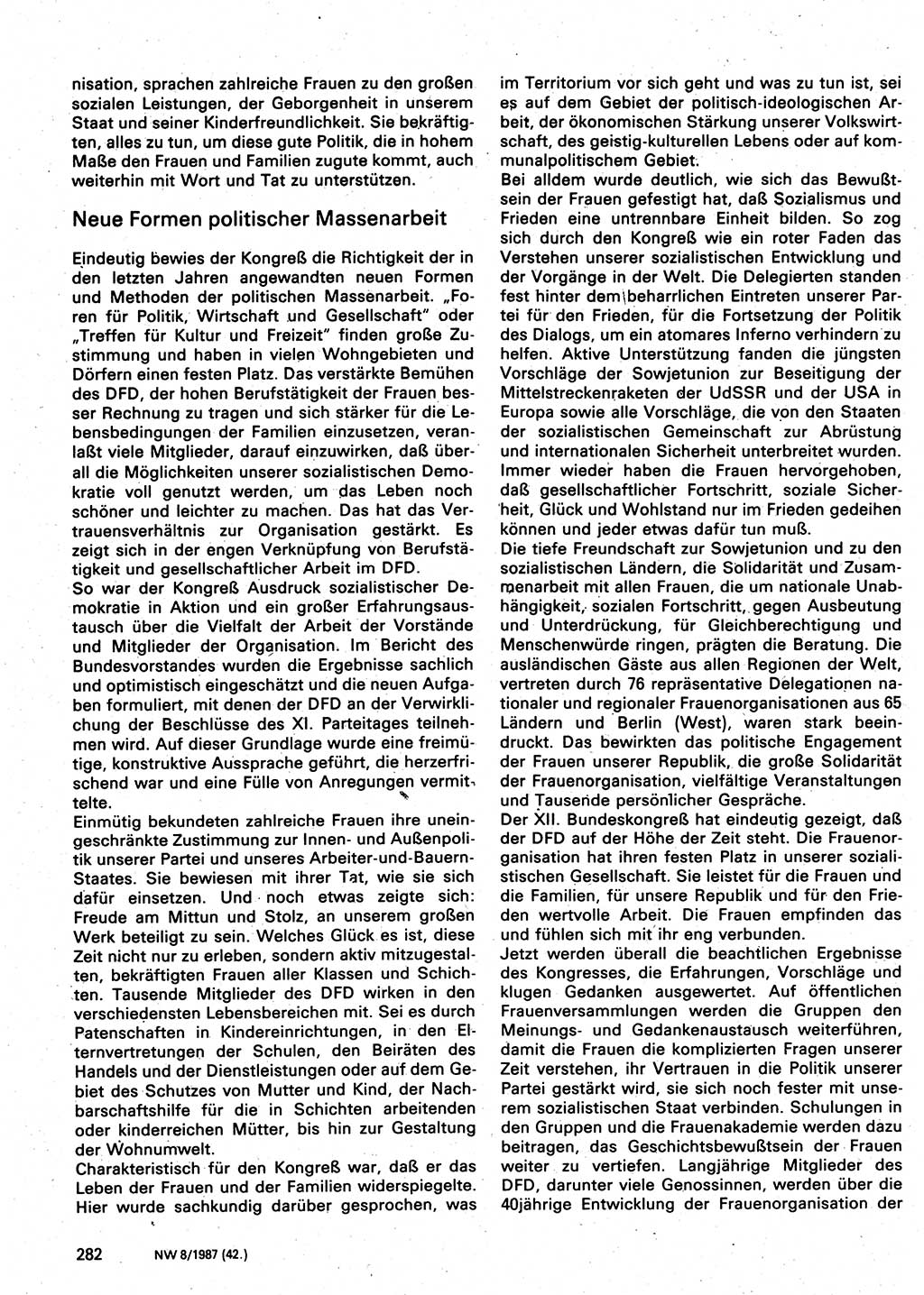 Neuer Weg (NW), Organ des Zentralkomitees (ZK) der SED (Sozialistische Einheitspartei Deutschlands) für Fragen des Parteilebens, 42. Jahrgang [Deutsche Demokratische Republik (DDR)] 1987, Seite 282 (NW ZK SED DDR 1987, S. 282)