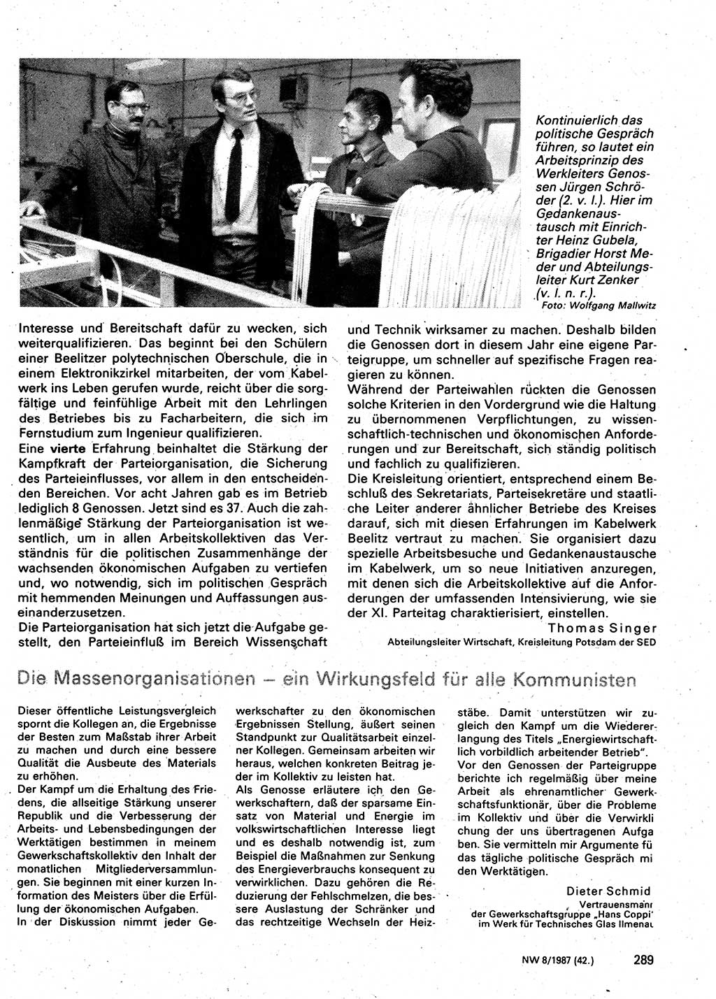 Neuer Weg (NW), Organ des Zentralkomitees (ZK) der SED (Sozialistische Einheitspartei Deutschlands) für Fragen des Parteilebens, 42. Jahrgang [Deutsche Demokratische Republik (DDR)] 1987, Seite 289 (NW ZK SED DDR 1987, S. 289)