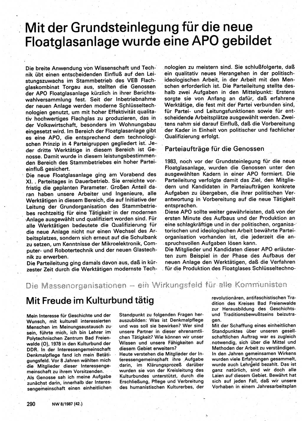 Neuer Weg (NW), Organ des Zentralkomitees (ZK) der SED (Sozialistische Einheitspartei Deutschlands) für Fragen des Parteilebens, 42. Jahrgang [Deutsche Demokratische Republik (DDR)] 1987, Seite 290 (NW ZK SED DDR 1987, S. 290)