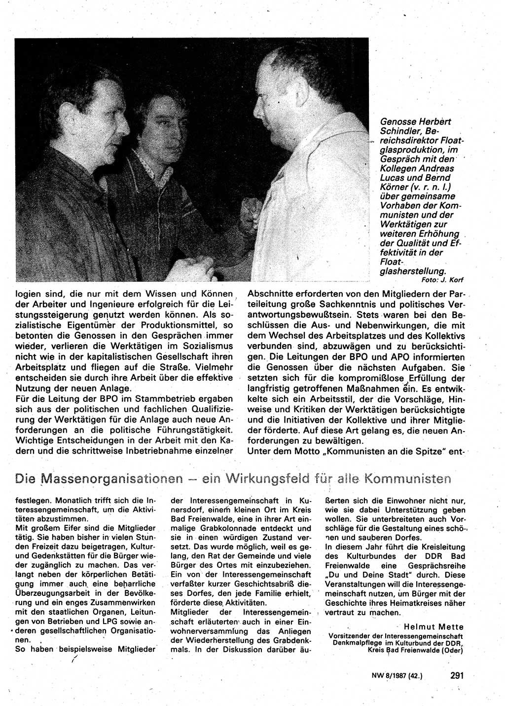Neuer Weg (NW), Organ des Zentralkomitees (ZK) der SED (Sozialistische Einheitspartei Deutschlands) für Fragen des Parteilebens, 42. Jahrgang [Deutsche Demokratische Republik (DDR)] 1987, Seite 291 (NW ZK SED DDR 1987, S. 291)