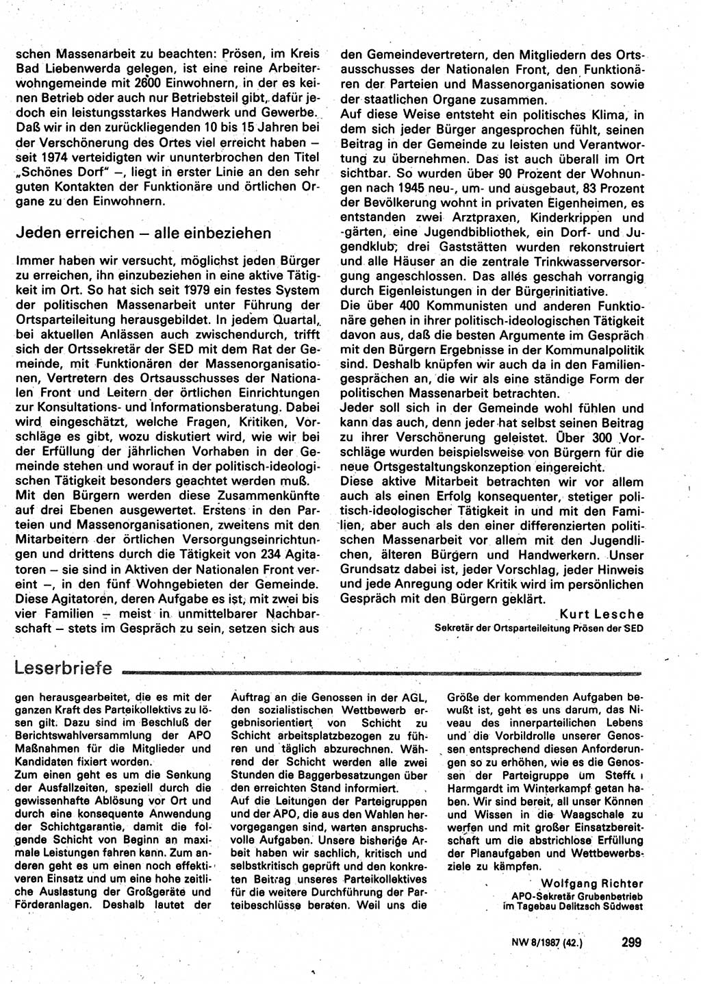 Neuer Weg (NW), Organ des Zentralkomitees (ZK) der SED (Sozialistische Einheitspartei Deutschlands) für Fragen des Parteilebens, 42. Jahrgang [Deutsche Demokratische Republik (DDR)] 1987, Seite 299 (NW ZK SED DDR 1987, S. 299)