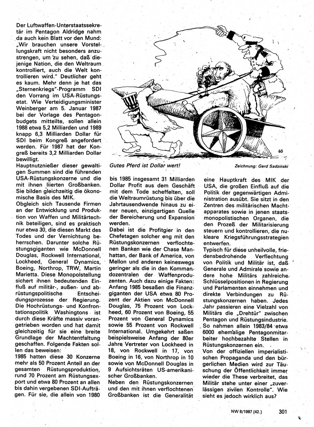 Neuer Weg (NW), Organ des Zentralkomitees (ZK) der SED (Sozialistische Einheitspartei Deutschlands) für Fragen des Parteilebens, 42. Jahrgang [Deutsche Demokratische Republik (DDR)] 1987, Seite 301 (NW ZK SED DDR 1987, S. 301)