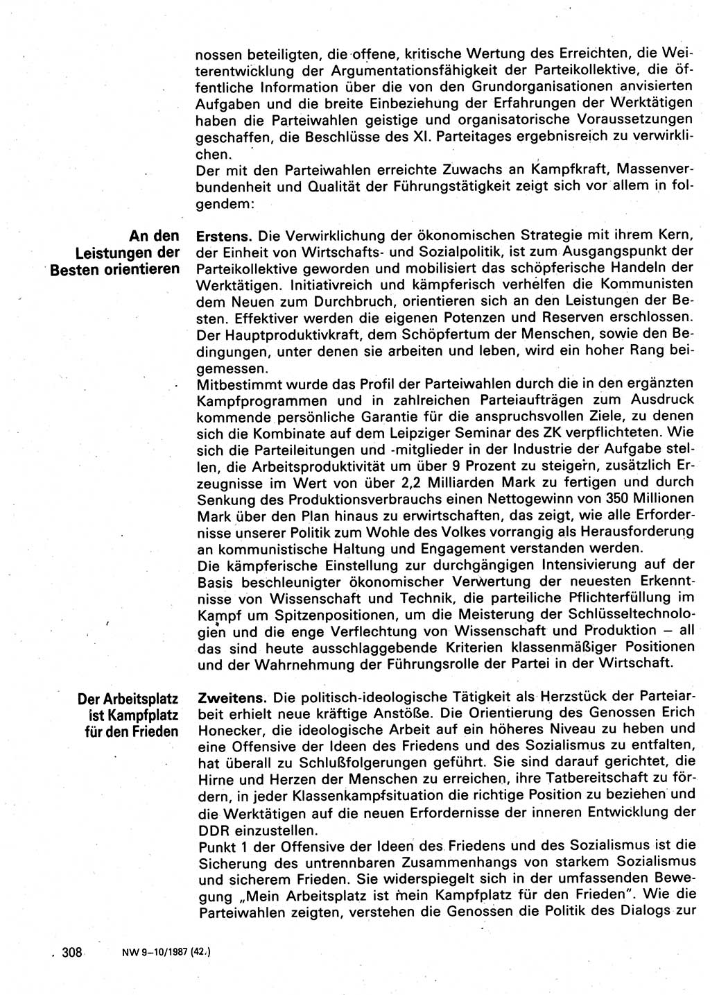 Neuer Weg (NW), Organ des Zentralkomitees (ZK) der SED (Sozialistische Einheitspartei Deutschlands) für Fragen des Parteilebens, 42. Jahrgang [Deutsche Demokratische Republik (DDR)] 1987, Seite 308 (NW ZK SED DDR 1987, S. 308)