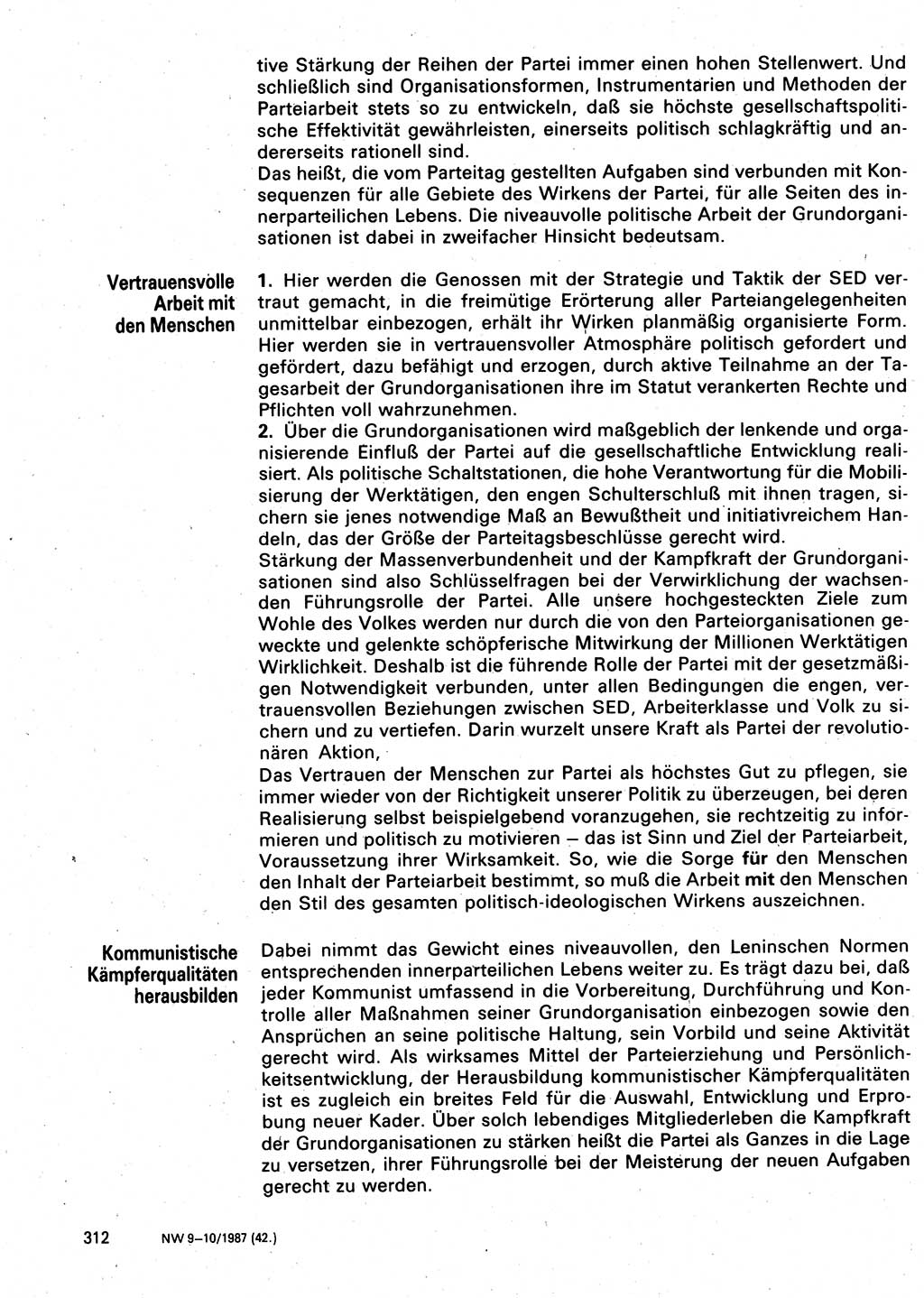 Neuer Weg (NW), Organ des Zentralkomitees (ZK) der SED (Sozialistische Einheitspartei Deutschlands) für Fragen des Parteilebens, 42. Jahrgang [Deutsche Demokratische Republik (DDR)] 1987, Seite 312 (NW ZK SED DDR 1987, S. 312)