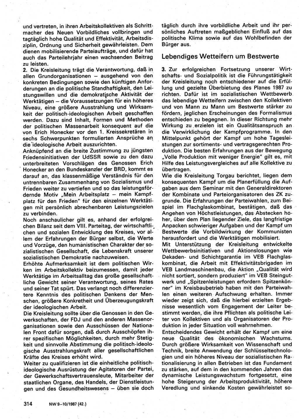 Neuer Weg (NW), Organ des Zentralkomitees (ZK) der SED (Sozialistische Einheitspartei Deutschlands) für Fragen des Parteilebens, 42. Jahrgang [Deutsche Demokratische Republik (DDR)] 1987, Seite 314 (NW ZK SED DDR 1987, S. 314)