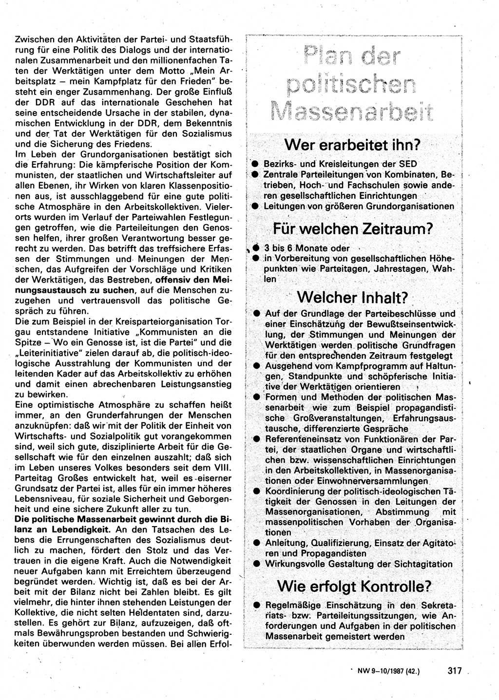 Neuer Weg (NW), Organ des Zentralkomitees (ZK) der SED (Sozialistische Einheitspartei Deutschlands) für Fragen des Parteilebens, 42. Jahrgang [Deutsche Demokratische Republik (DDR)] 1987, Seite 317 (NW ZK SED DDR 1987, S. 317)