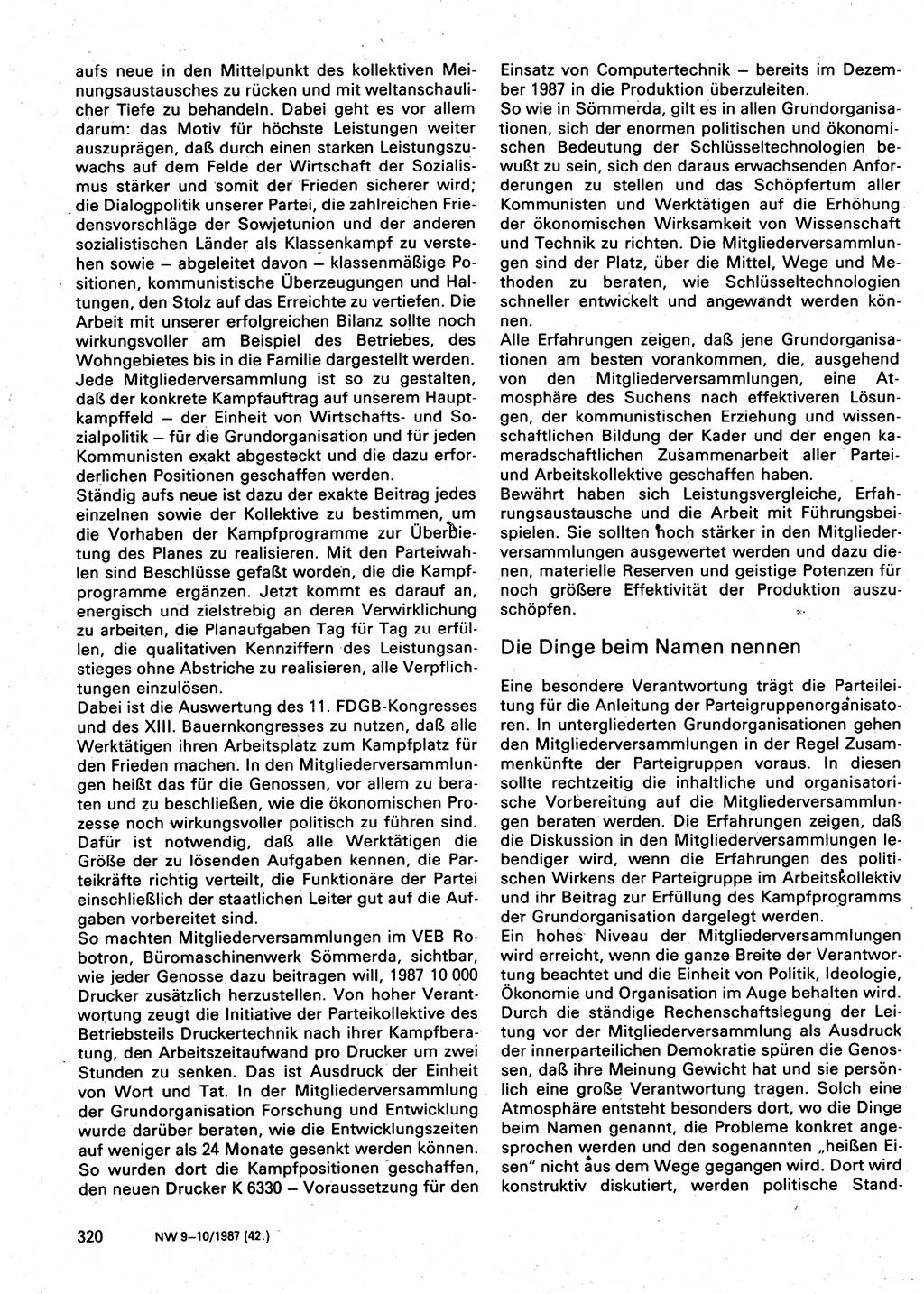 Neuer Weg (NW), Organ des Zentralkomitees (ZK) der SED (Sozialistische Einheitspartei Deutschlands) für Fragen des Parteilebens, 42. Jahrgang [Deutsche Demokratische Republik (DDR)] 1987, Seite 320 (NW ZK SED DDR 1987, S. 320)