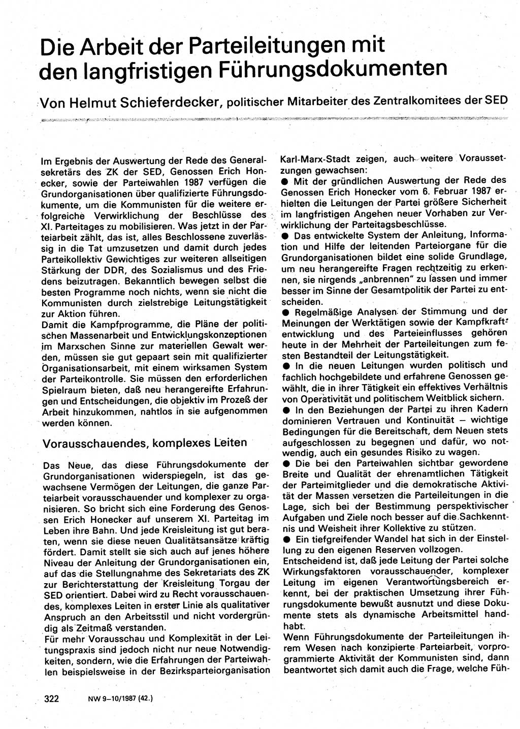 Neuer Weg (NW), Organ des Zentralkomitees (ZK) der SED (Sozialistische Einheitspartei Deutschlands) für Fragen des Parteilebens, 42. Jahrgang [Deutsche Demokratische Republik (DDR)] 1987, Seite 322 (NW ZK SED DDR 1987, S. 322)