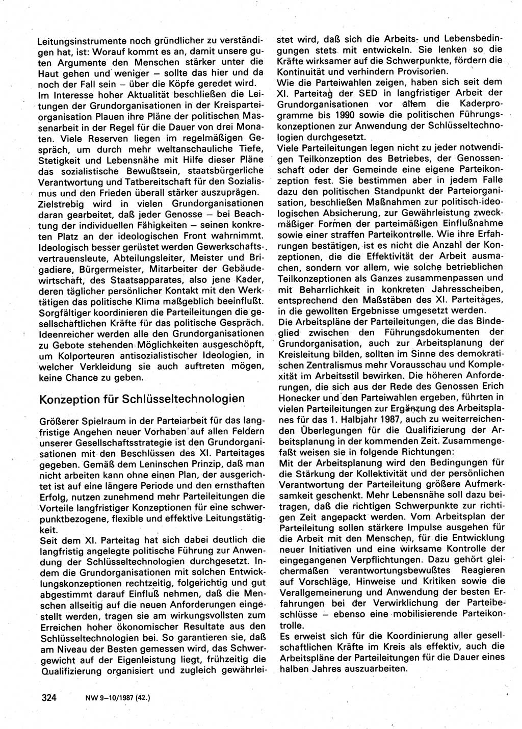 Neuer Weg (NW), Organ des Zentralkomitees (ZK) der SED (Sozialistische Einheitspartei Deutschlands) für Fragen des Parteilebens, 42. Jahrgang [Deutsche Demokratische Republik (DDR)] 1987, Seite 324 (NW ZK SED DDR 1987, S. 324)