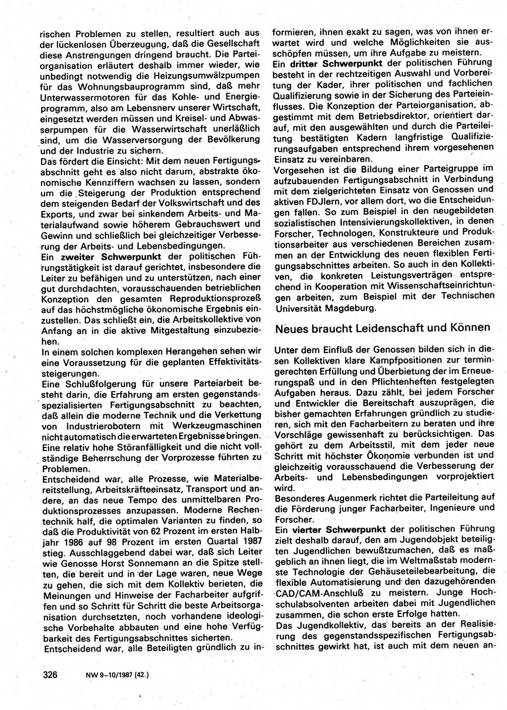 Neuer Weg (NW), Organ des Zentralkomitees (ZK) der SED (Sozialistische Einheitspartei Deutschlands) für Fragen des Parteilebens, 42. Jahrgang [Deutsche Demokratische Republik (DDR)] 1987, Seite 326 (NW ZK SED DDR 1987, S. 326)