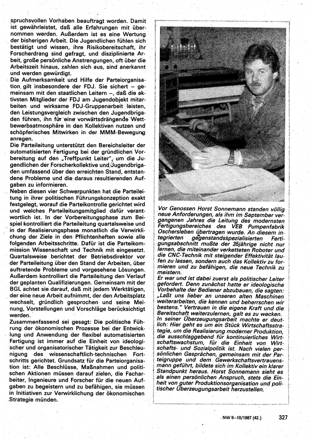 Neuer Weg (NW), Organ des Zentralkomitees (ZK) der SED (Sozialistische Einheitspartei Deutschlands) für Fragen des Parteilebens, 42. Jahrgang [Deutsche Demokratische Republik (DDR)] 1987, Seite 327 (NW ZK SED DDR 1987, S. 327)