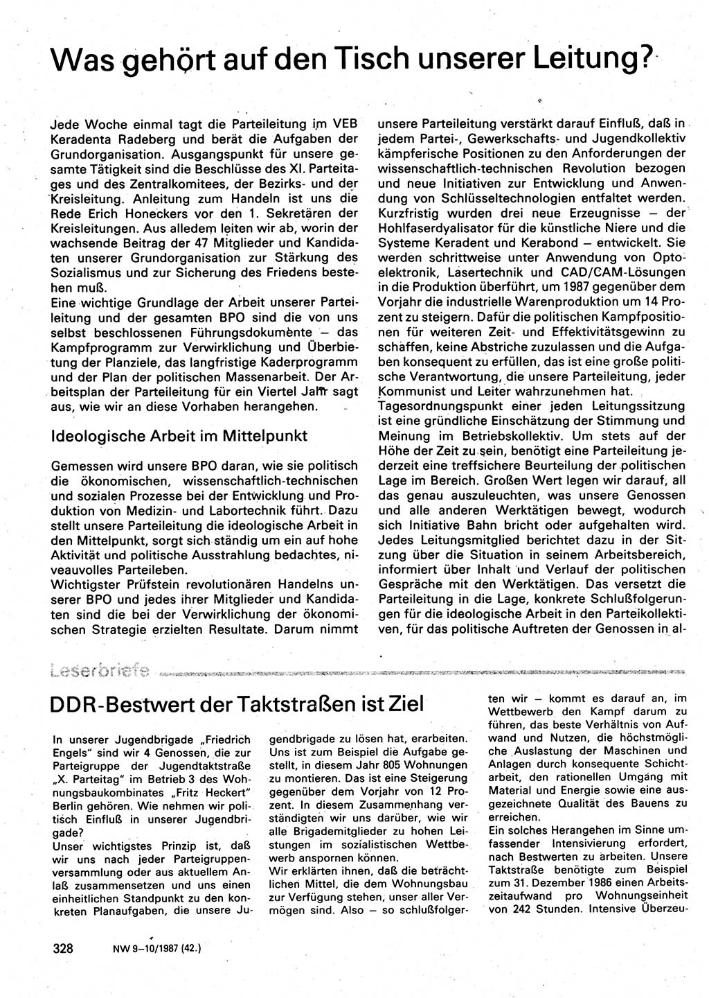 Neuer Weg (NW), Organ des Zentralkomitees (ZK) der SED (Sozialistische Einheitspartei Deutschlands) für Fragen des Parteilebens, 42. Jahrgang [Deutsche Demokratische Republik (DDR)] 1987, Seite 328 (NW ZK SED DDR 1987, S. 328)