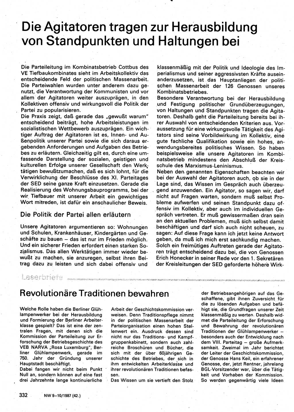 Neuer Weg (NW), Organ des Zentralkomitees (ZK) der SED (Sozialistische Einheitspartei Deutschlands) für Fragen des Parteilebens, 42. Jahrgang [Deutsche Demokratische Republik (DDR)] 1987, Seite 332 (NW ZK SED DDR 1987, S. 332)