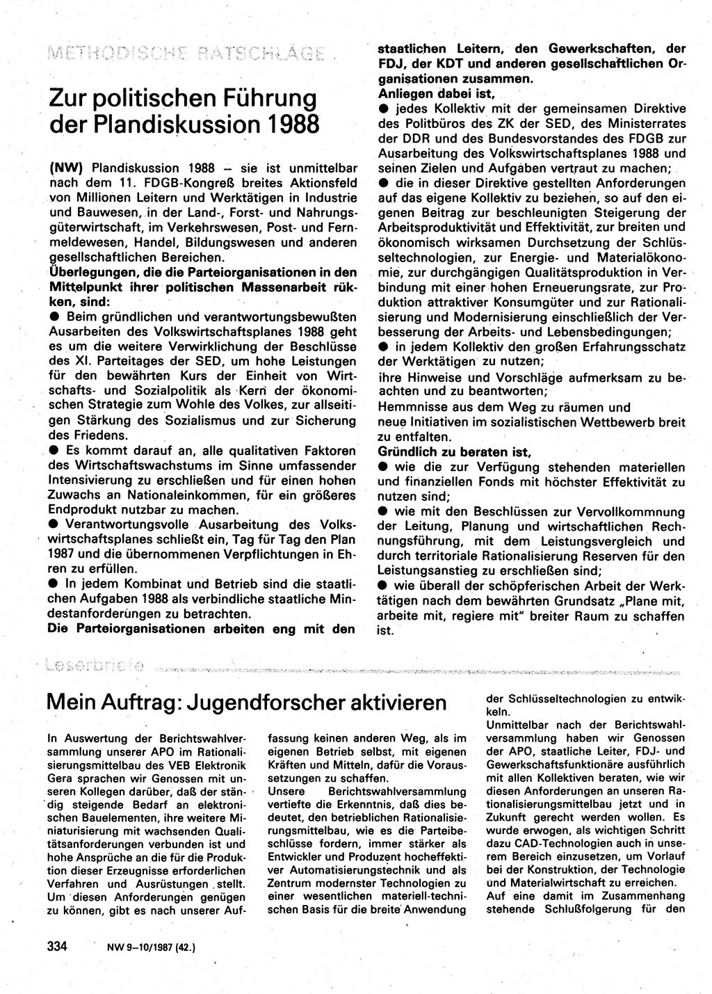 Neuer Weg (NW), Organ des Zentralkomitees (ZK) der SED (Sozialistische Einheitspartei Deutschlands) für Fragen des Parteilebens, 42. Jahrgang [Deutsche Demokratische Republik (DDR)] 1987, Seite 334 (NW ZK SED DDR 1987, S. 334)