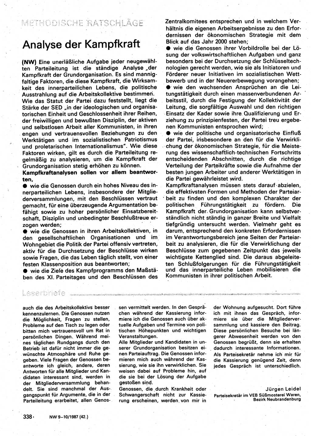 Neuer Weg (NW), Organ des Zentralkomitees (ZK) der SED (Sozialistische Einheitspartei Deutschlands) für Fragen des Parteilebens, 42. Jahrgang [Deutsche Demokratische Republik (DDR)] 1987, Seite 338 (NW ZK SED DDR 1987, S. 338)