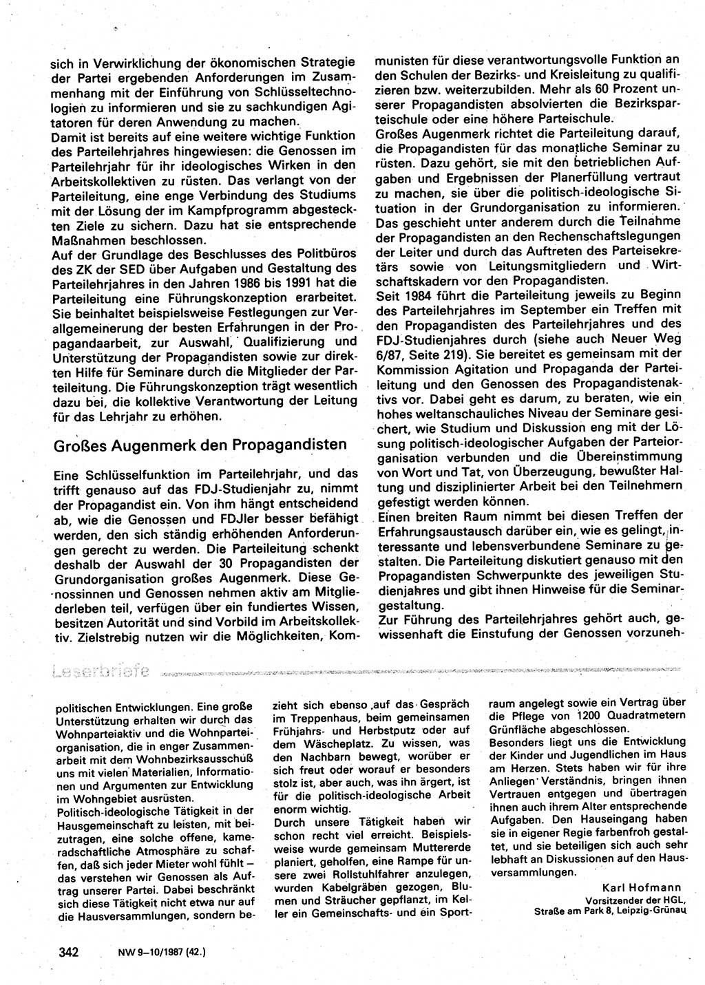 Neuer Weg (NW), Organ des Zentralkomitees (ZK) der SED (Sozialistische Einheitspartei Deutschlands) für Fragen des Parteilebens, 42. Jahrgang [Deutsche Demokratische Republik (DDR)] 1987, Seite 342 (NW ZK SED DDR 1987, S. 342)