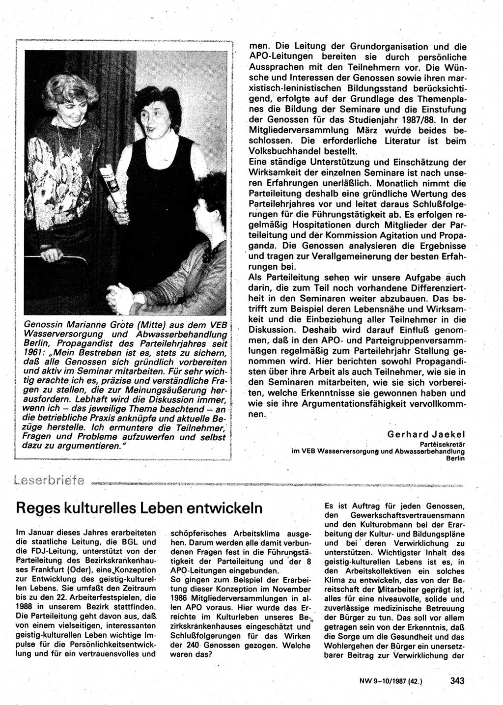 Neuer Weg (NW), Organ des Zentralkomitees (ZK) der SED (Sozialistische Einheitspartei Deutschlands) für Fragen des Parteilebens, 42. Jahrgang [Deutsche Demokratische Republik (DDR)] 1987, Seite 343 (NW ZK SED DDR 1987, S. 343)