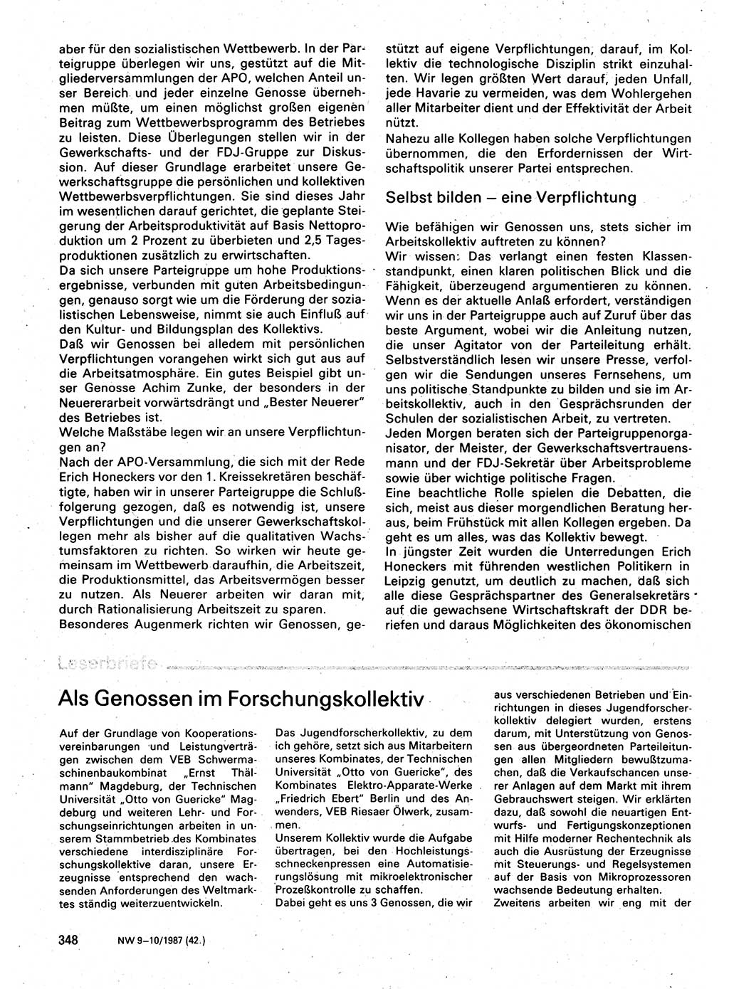 Neuer Weg (NW), Organ des Zentralkomitees (ZK) der SED (Sozialistische Einheitspartei Deutschlands) für Fragen des Parteilebens, 42. Jahrgang [Deutsche Demokratische Republik (DDR)] 1987, Seite 348 (NW ZK SED DDR 1987, S. 348)