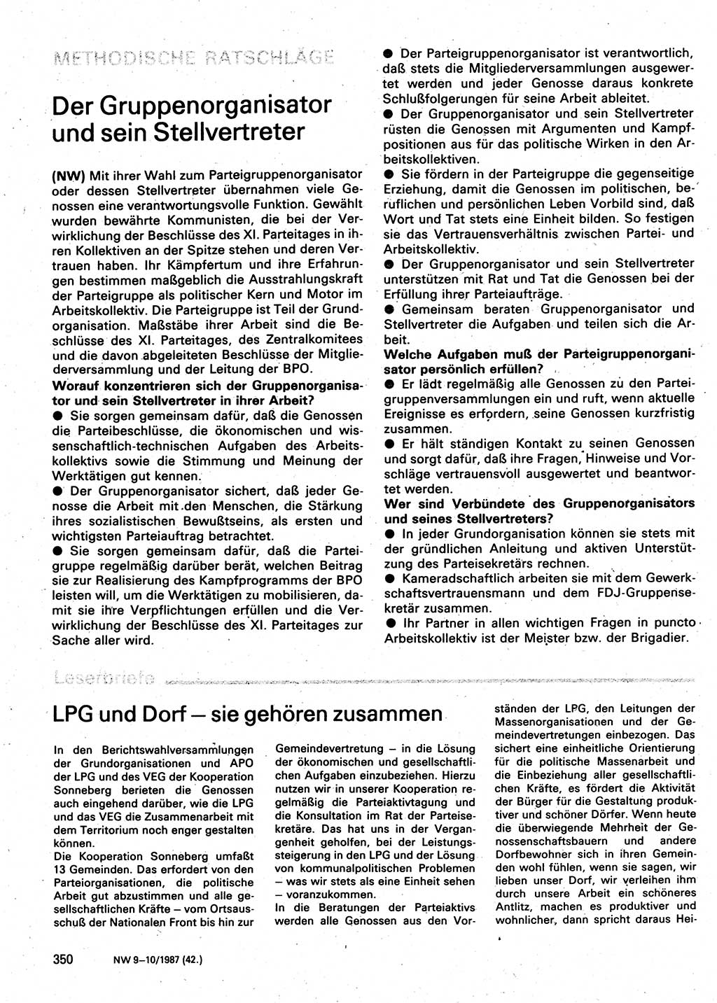 Neuer Weg (NW), Organ des Zentralkomitees (ZK) der SED (Sozialistische Einheitspartei Deutschlands) für Fragen des Parteilebens, 42. Jahrgang [Deutsche Demokratische Republik (DDR)] 1987, Seite 350 (NW ZK SED DDR 1987, S. 350)