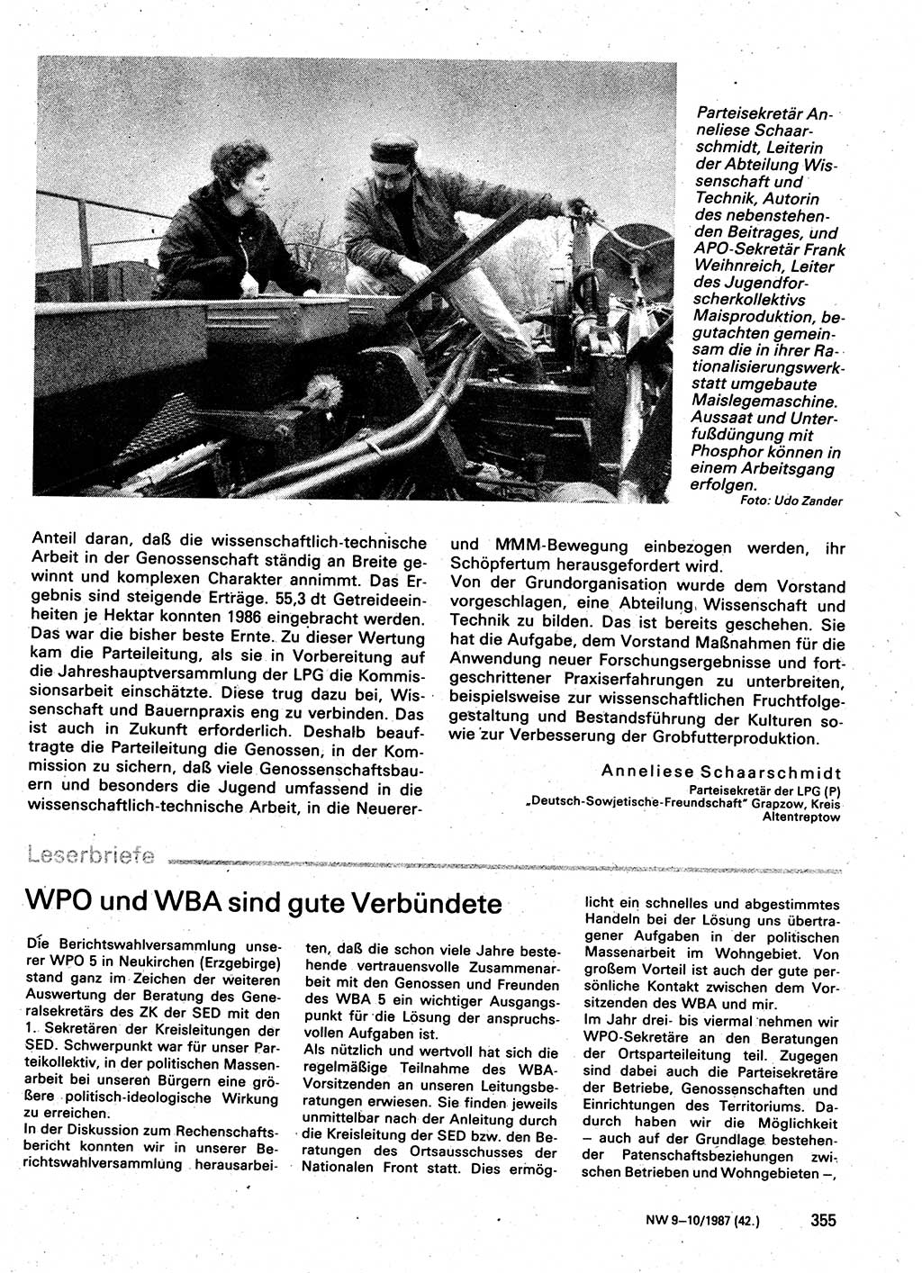 Neuer Weg (NW), Organ des Zentralkomitees (ZK) der SED (Sozialistische Einheitspartei Deutschlands) für Fragen des Parteilebens, 42. Jahrgang [Deutsche Demokratische Republik (DDR)] 1987, Seite 355 (NW ZK SED DDR 1987, S. 355)