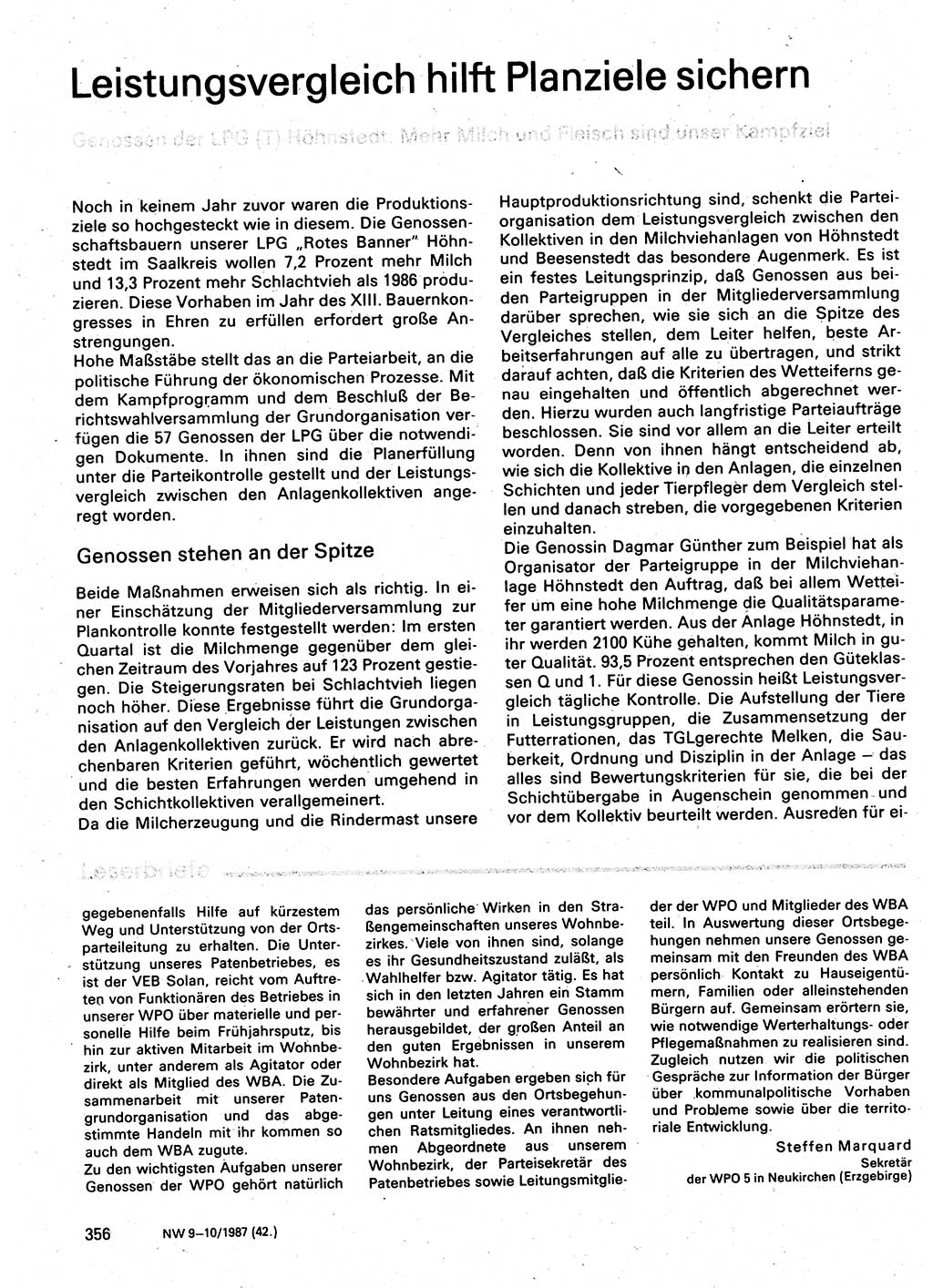 Neuer Weg (NW), Organ des Zentralkomitees (ZK) der SED (Sozialistische Einheitspartei Deutschlands) für Fragen des Parteilebens, 42. Jahrgang [Deutsche Demokratische Republik (DDR)] 1987, Seite 356 (NW ZK SED DDR 1987, S. 356)