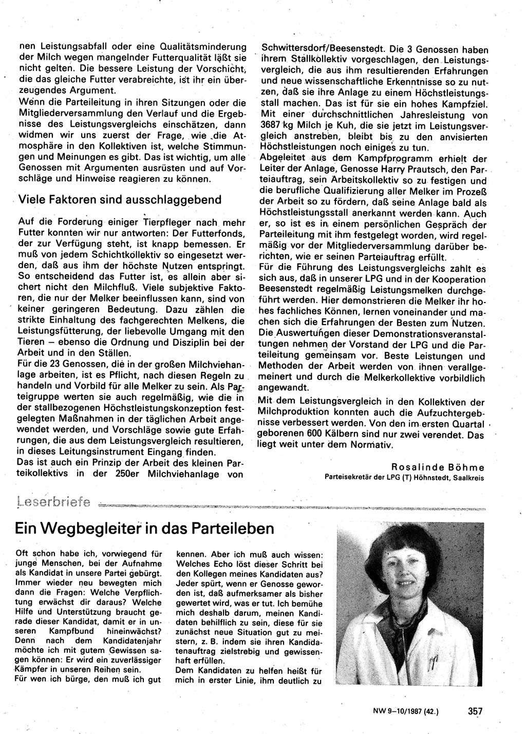 Neuer Weg (NW), Organ des Zentralkomitees (ZK) der SED (Sozialistische Einheitspartei Deutschlands) für Fragen des Parteilebens, 42. Jahrgang [Deutsche Demokratische Republik (DDR)] 1987, Seite 357 (NW ZK SED DDR 1987, S. 357)