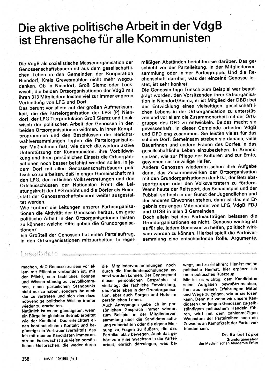 Neuer Weg (NW), Organ des Zentralkomitees (ZK) der SED (Sozialistische Einheitspartei Deutschlands) für Fragen des Parteilebens, 42. Jahrgang [Deutsche Demokratische Republik (DDR)] 1987, Seite 358 (NW ZK SED DDR 1987, S. 358)