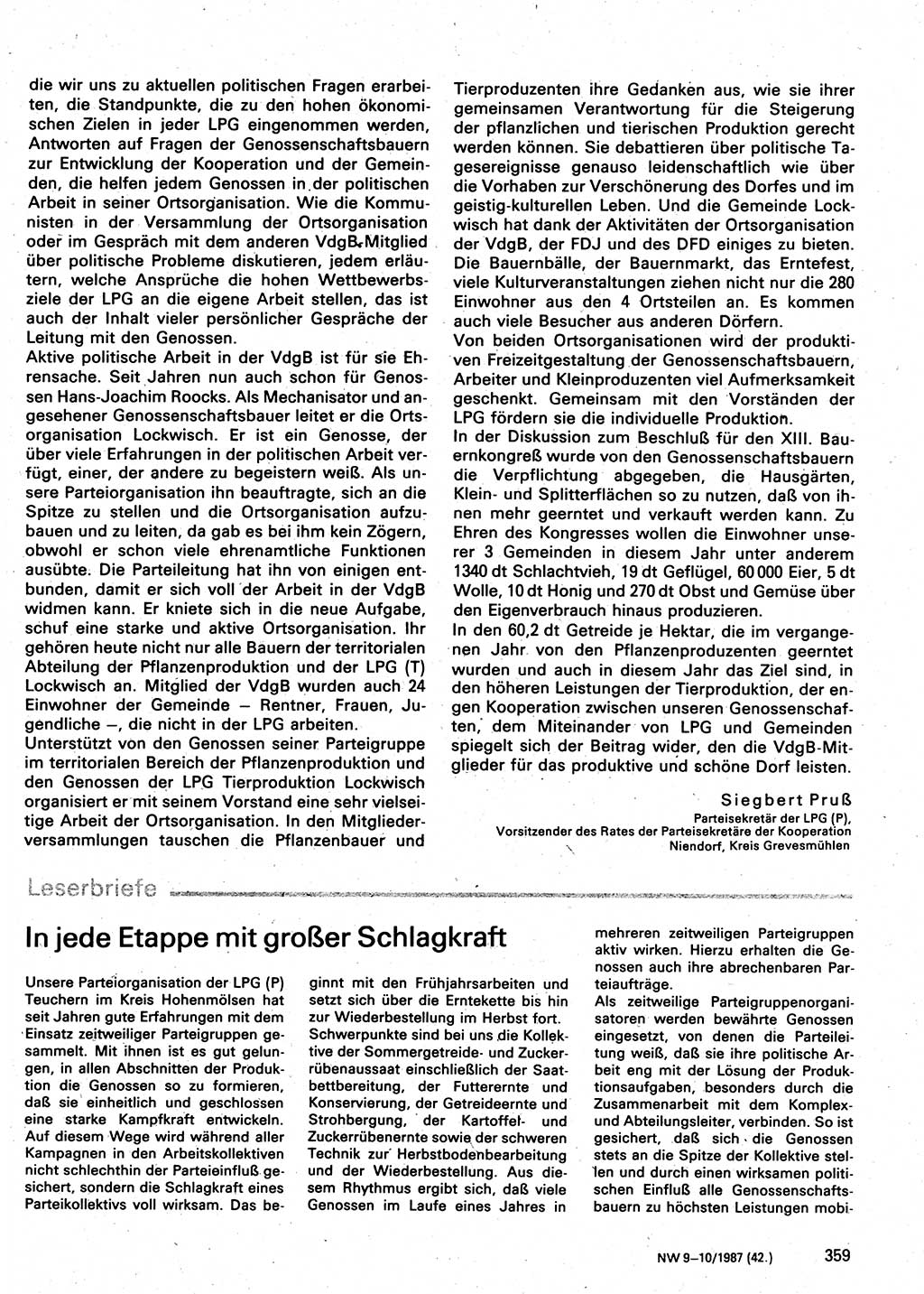 Neuer Weg (NW), Organ des Zentralkomitees (ZK) der SED (Sozialistische Einheitspartei Deutschlands) für Fragen des Parteilebens, 42. Jahrgang [Deutsche Demokratische Republik (DDR)] 1987, Seite 359 (NW ZK SED DDR 1987, S. 359)