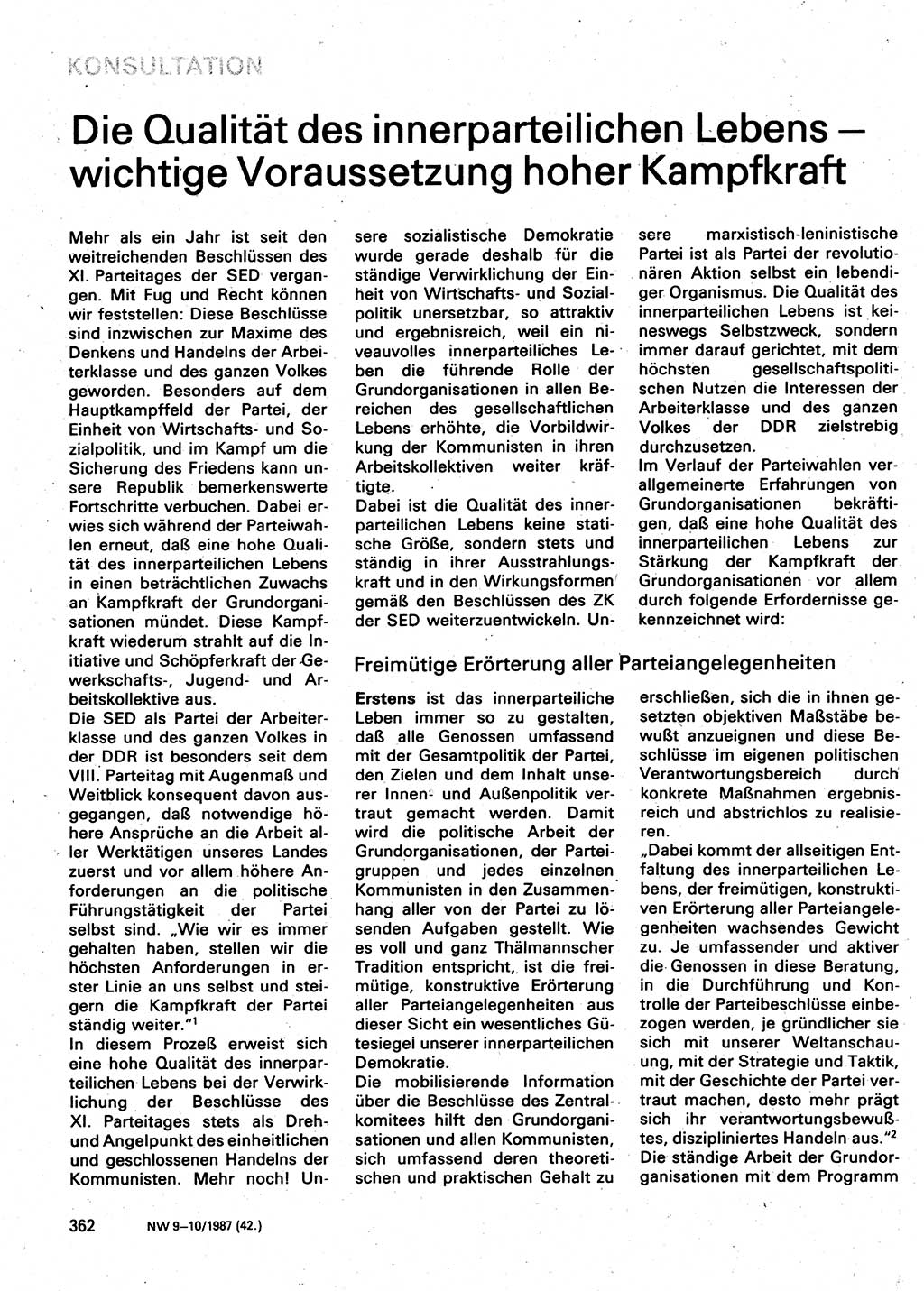 Neuer Weg (NW), Organ des Zentralkomitees (ZK) der SED (Sozialistische Einheitspartei Deutschlands) für Fragen des Parteilebens, 42. Jahrgang [Deutsche Demokratische Republik (DDR)] 1987, Seite 362 (NW ZK SED DDR 1987, S. 362)