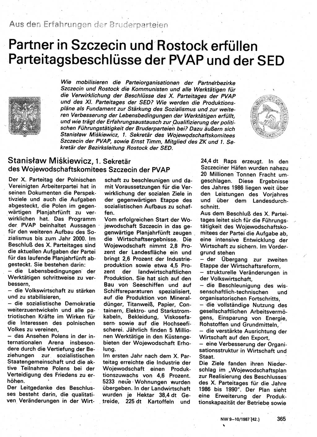 Neuer Weg (NW), Organ des Zentralkomitees (ZK) der SED (Sozialistische Einheitspartei Deutschlands) für Fragen des Parteilebens, 42. Jahrgang [Deutsche Demokratische Republik (DDR)] 1987, Seite 365 (NW ZK SED DDR 1987, S. 365)