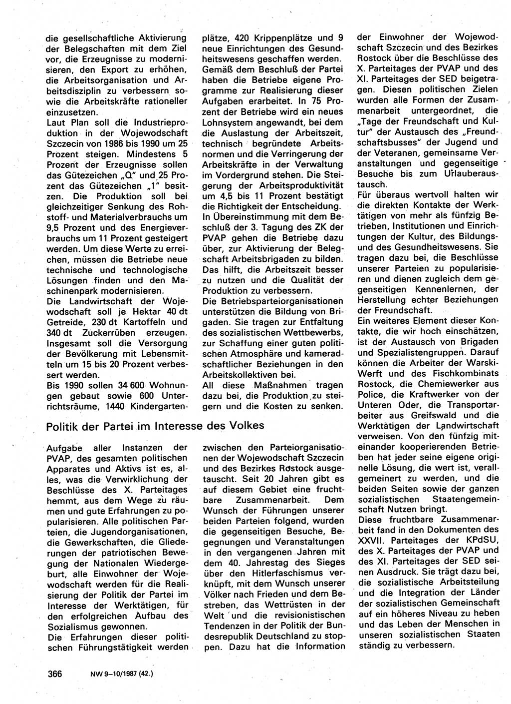 Neuer Weg (NW), Organ des Zentralkomitees (ZK) der SED (Sozialistische Einheitspartei Deutschlands) für Fragen des Parteilebens, 42. Jahrgang [Deutsche Demokratische Republik (DDR)] 1987, Seite 366 (NW ZK SED DDR 1987, S. 366)