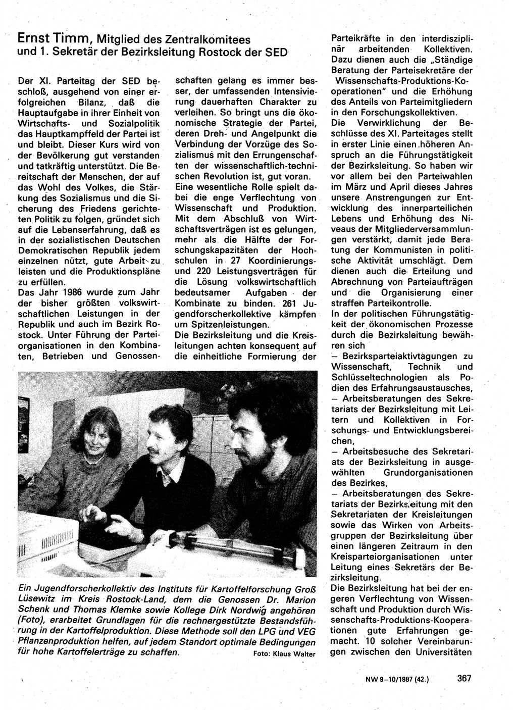 Neuer Weg (NW), Organ des Zentralkomitees (ZK) der SED (Sozialistische Einheitspartei Deutschlands) für Fragen des Parteilebens, 42. Jahrgang [Deutsche Demokratische Republik (DDR)] 1987, Seite 367 (NW ZK SED DDR 1987, S. 367)