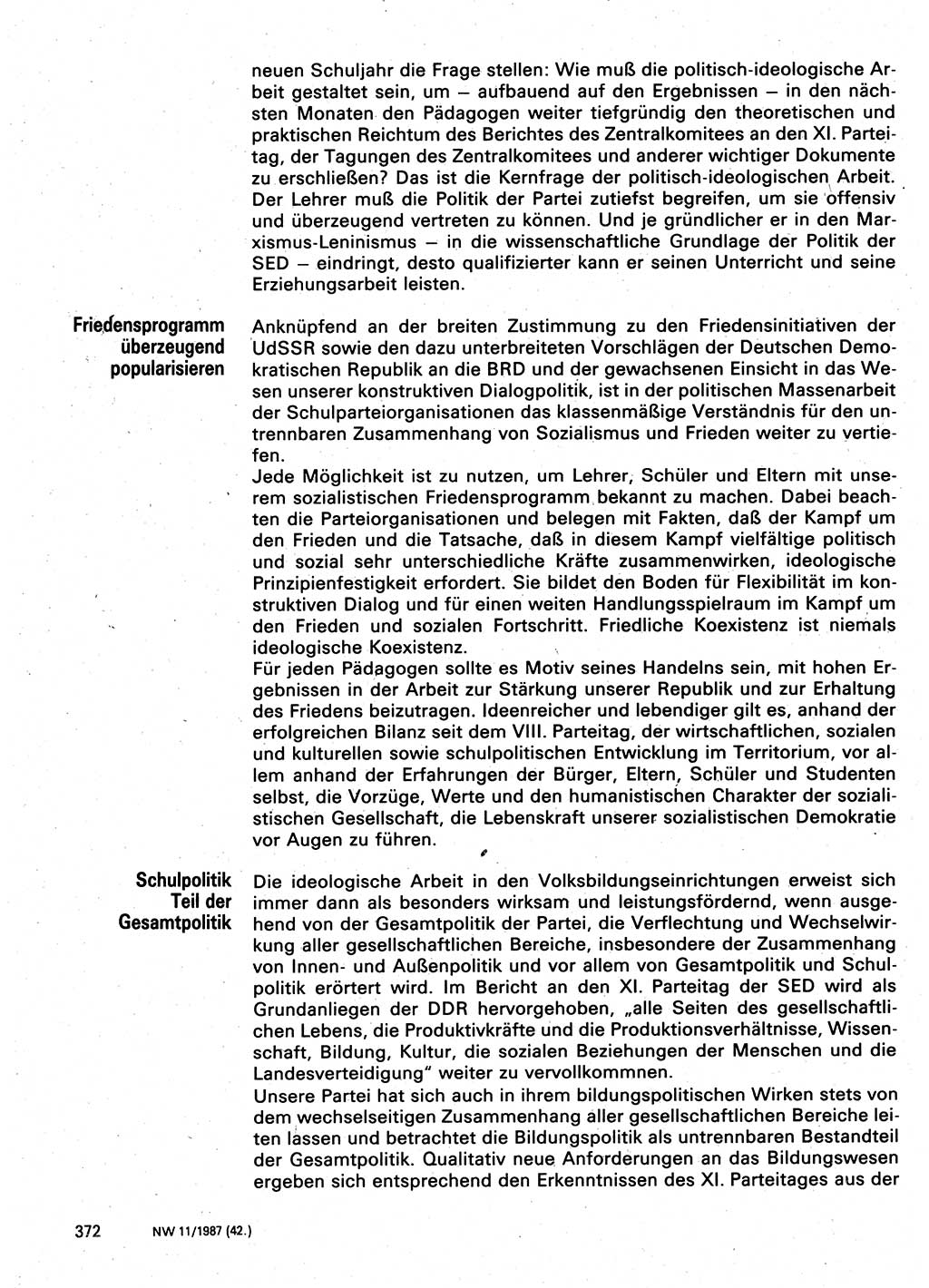Neuer Weg (NW), Organ des Zentralkomitees (ZK) der SED (Sozialistische Einheitspartei Deutschlands) für Fragen des Parteilebens, 42. Jahrgang [Deutsche Demokratische Republik (DDR)] 1987, Seite 372 (NW ZK SED DDR 1987, S. 372)