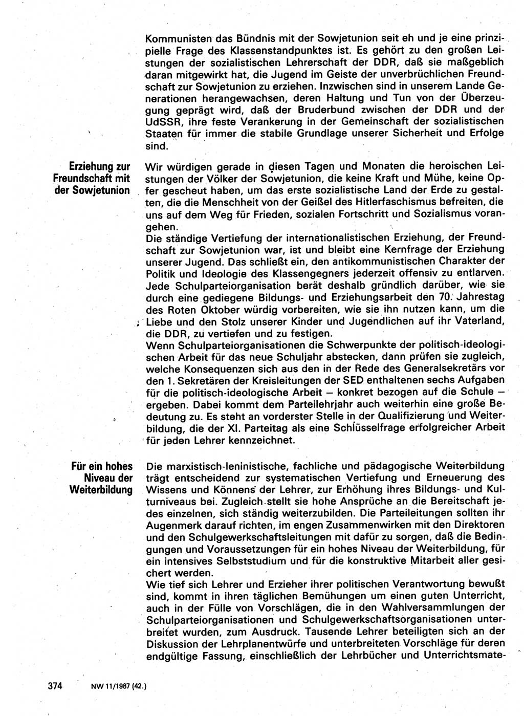 Neuer Weg (NW), Organ des Zentralkomitees (ZK) der SED (Sozialistische Einheitspartei Deutschlands) für Fragen des Parteilebens, 42. Jahrgang [Deutsche Demokratische Republik (DDR)] 1987, Seite 374 (NW ZK SED DDR 1987, S. 374)