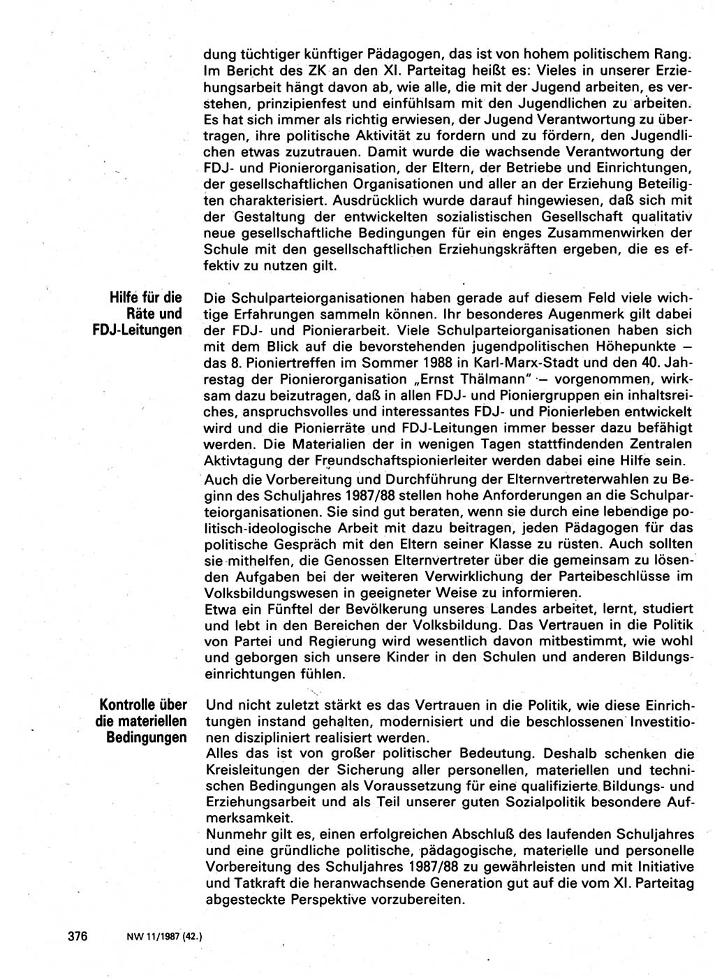 Neuer Weg (NW), Organ des Zentralkomitees (ZK) der SED (Sozialistische Einheitspartei Deutschlands) für Fragen des Parteilebens, 42. Jahrgang [Deutsche Demokratische Republik (DDR)] 1987, Seite 376 (NW ZK SED DDR 1987, S. 376)