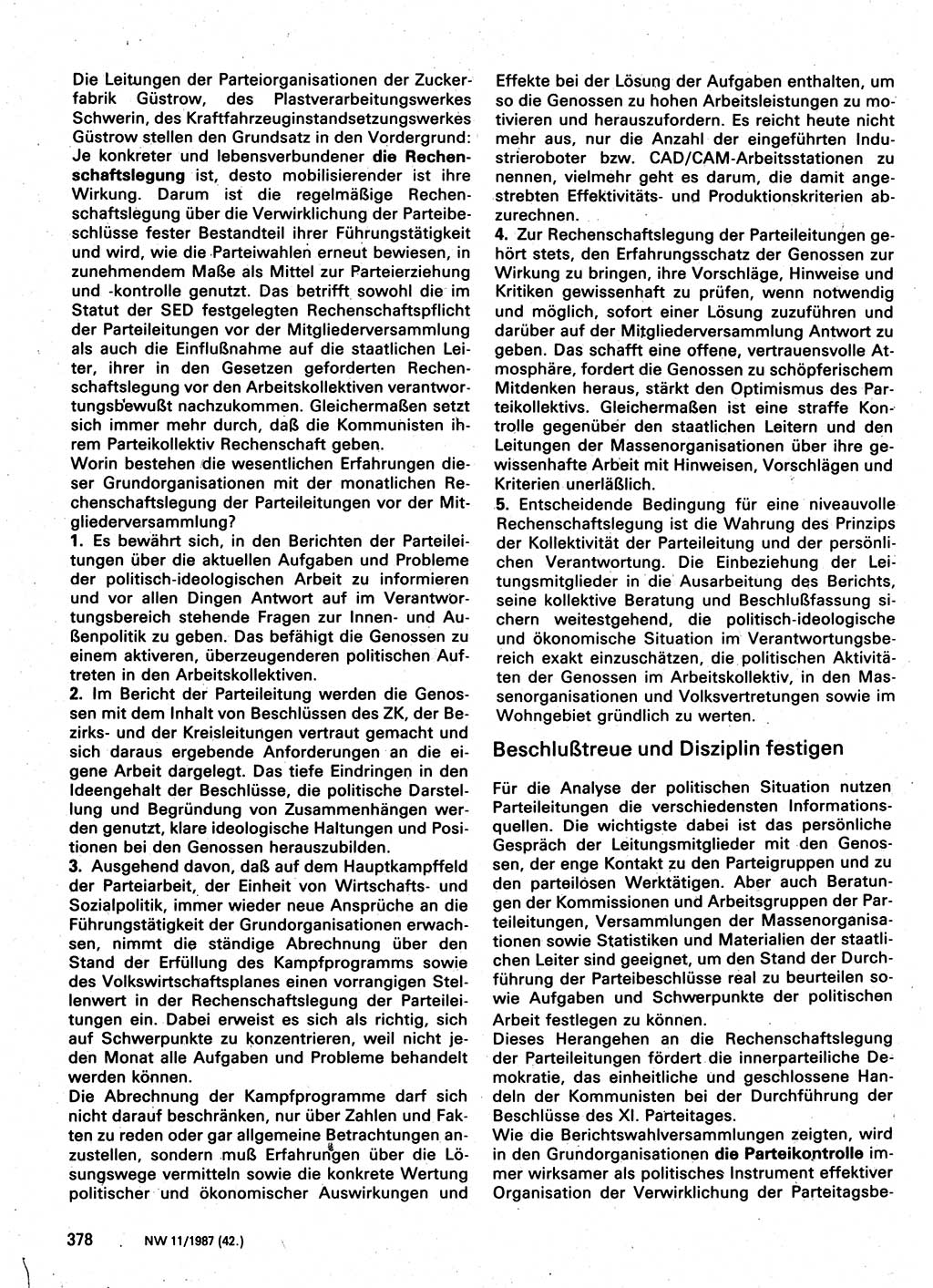 Neuer Weg (NW), Organ des Zentralkomitees (ZK) der SED (Sozialistische Einheitspartei Deutschlands) für Fragen des Parteilebens, 42. Jahrgang [Deutsche Demokratische Republik (DDR)] 1987, Seite 378 (NW ZK SED DDR 1987, S. 378)
