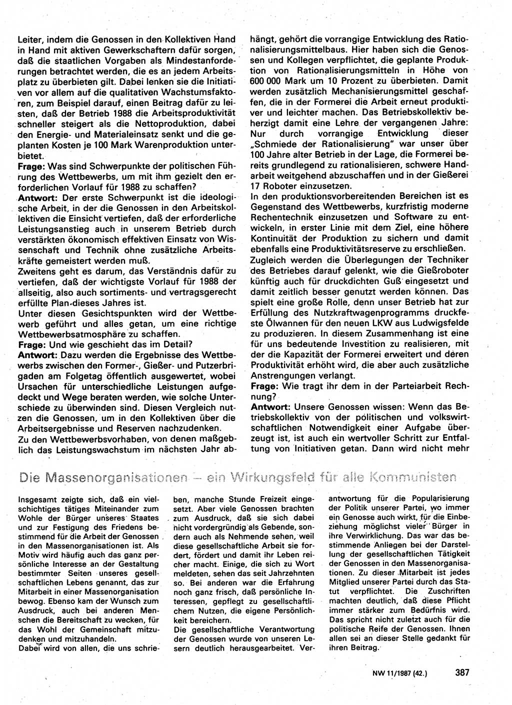 Neuer Weg (NW), Organ des Zentralkomitees (ZK) der SED (Sozialistische Einheitspartei Deutschlands) für Fragen des Parteilebens, 42. Jahrgang [Deutsche Demokratische Republik (DDR)] 1987, Seite 387 (NW ZK SED DDR 1987, S. 387)
