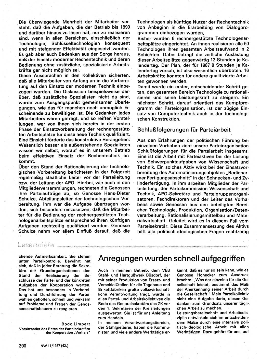 Neuer Weg (NW), Organ des Zentralkomitees (ZK) der SED (Sozialistische Einheitspartei Deutschlands) für Fragen des Parteilebens, 42. Jahrgang [Deutsche Demokratische Republik (DDR)] 1987, Seite 390 (NW ZK SED DDR 1987, S. 390)