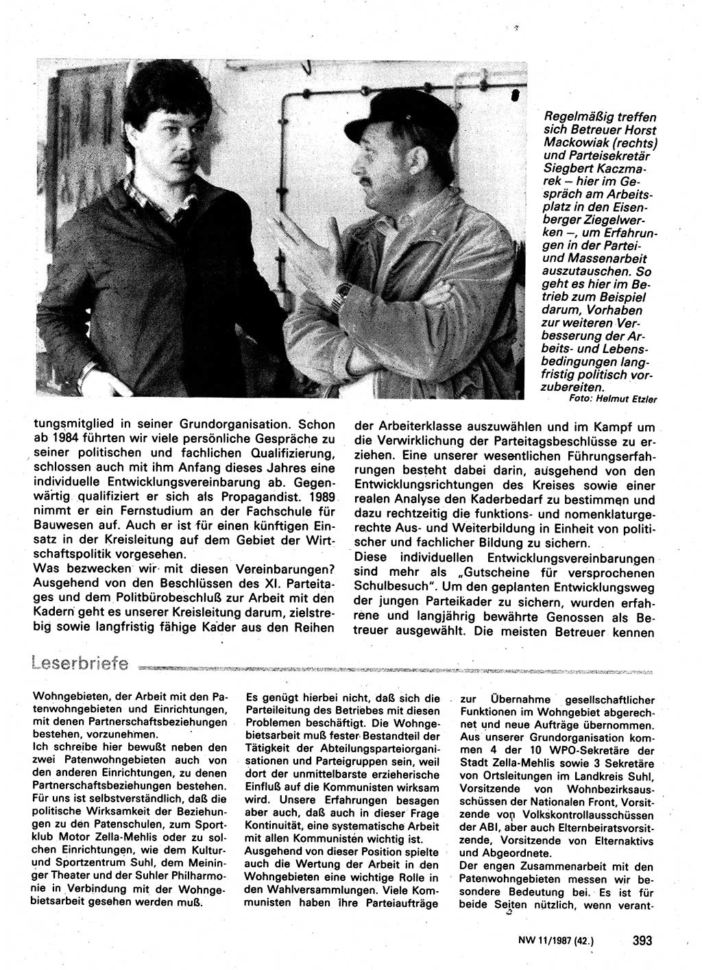 Neuer Weg (NW), Organ des Zentralkomitees (ZK) der SED (Sozialistische Einheitspartei Deutschlands) für Fragen des Parteilebens, 42. Jahrgang [Deutsche Demokratische Republik (DDR)] 1987, Seite 393 (NW ZK SED DDR 1987, S. 393)