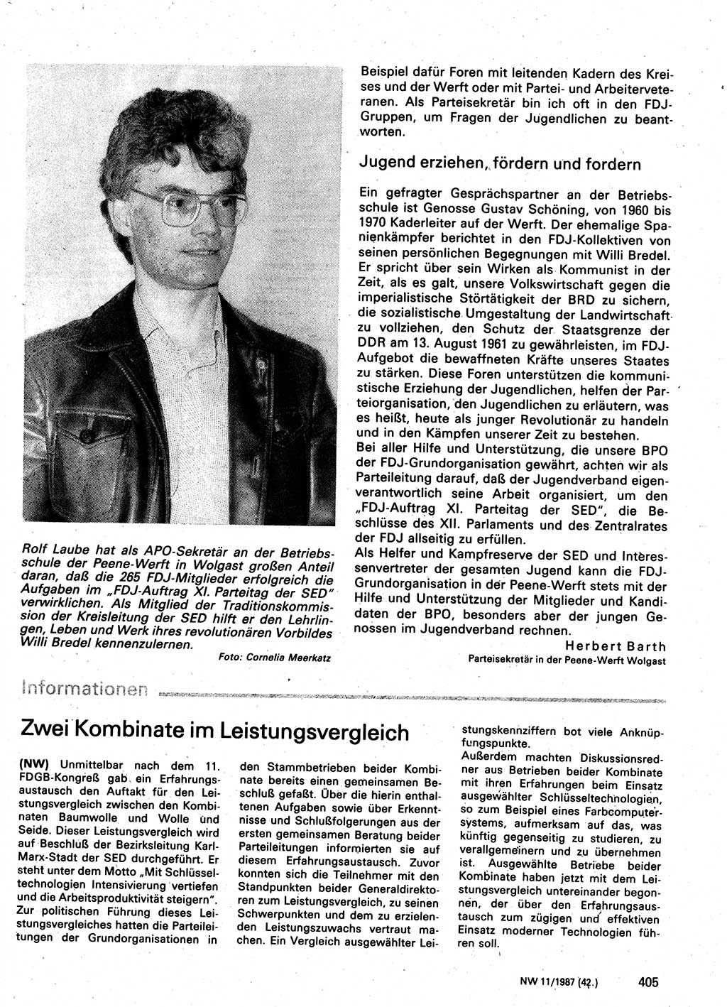 Neuer Weg (NW), Organ des Zentralkomitees (ZK) der SED (Sozialistische Einheitspartei Deutschlands) für Fragen des Parteilebens, 42. Jahrgang [Deutsche Demokratische Republik (DDR)] 1987, Seite 405 (NW ZK SED DDR 1987, S. 405)