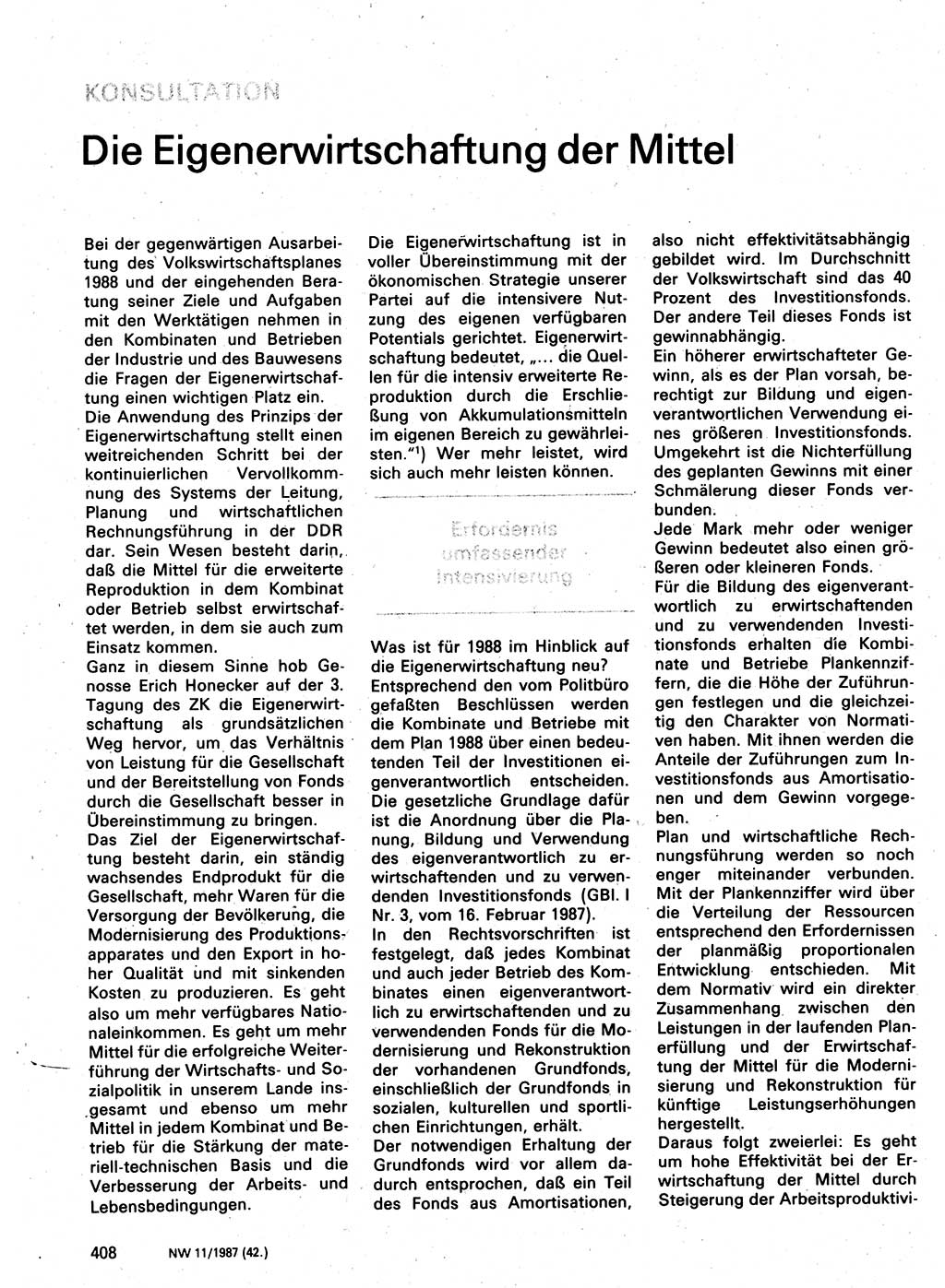 Neuer Weg (NW), Organ des Zentralkomitees (ZK) der SED (Sozialistische Einheitspartei Deutschlands) für Fragen des Parteilebens, 42. Jahrgang [Deutsche Demokratische Republik (DDR)] 1987, Seite 408 (NW ZK SED DDR 1987, S. 408)