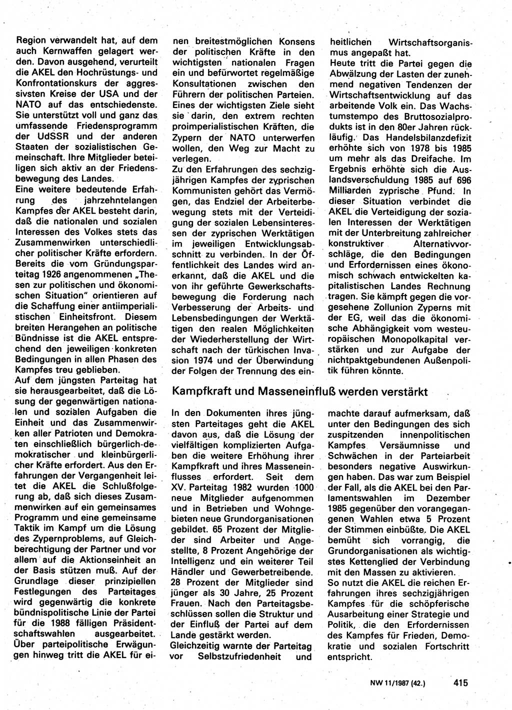 Neuer Weg (NW), Organ des Zentralkomitees (ZK) der SED (Sozialistische Einheitspartei Deutschlands) für Fragen des Parteilebens, 42. Jahrgang [Deutsche Demokratische Republik (DDR)] 1987, Seite 415 (NW ZK SED DDR 1987, S. 415)